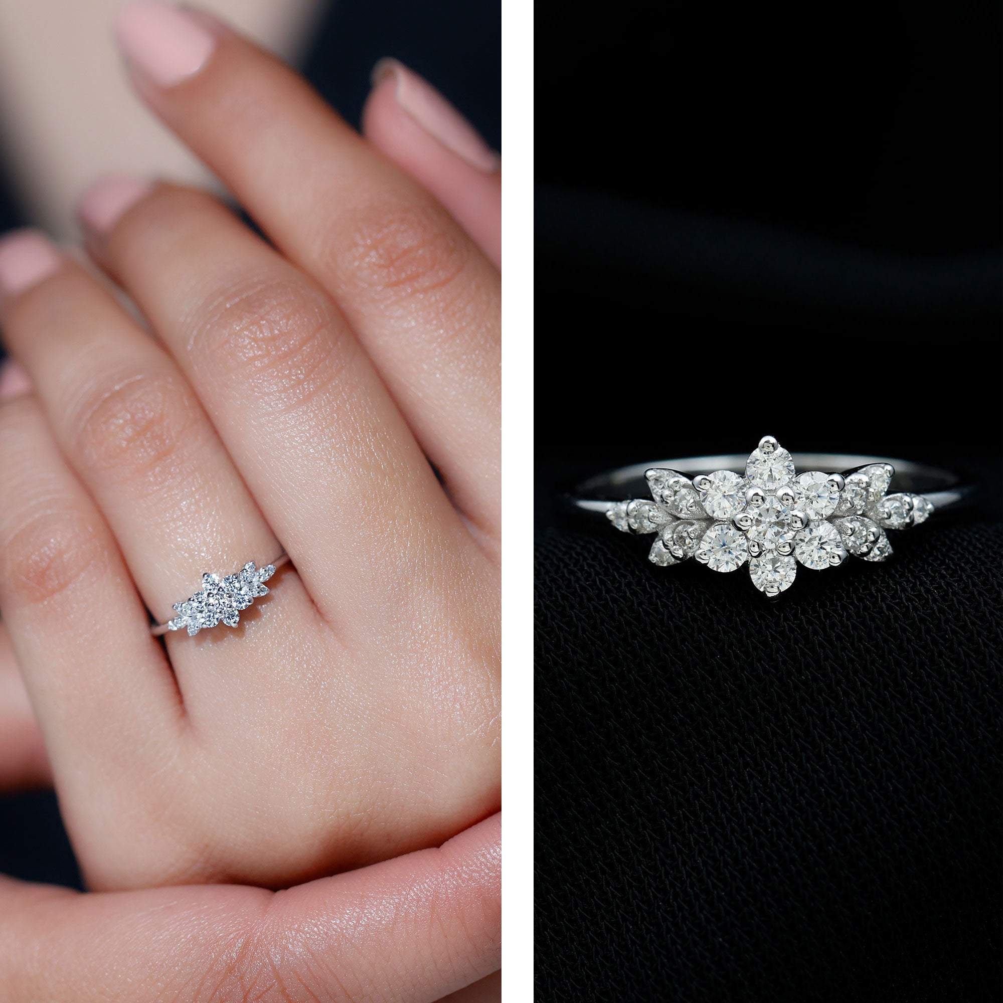 Cubic Zirconia Flower Cluster Engagement Ring