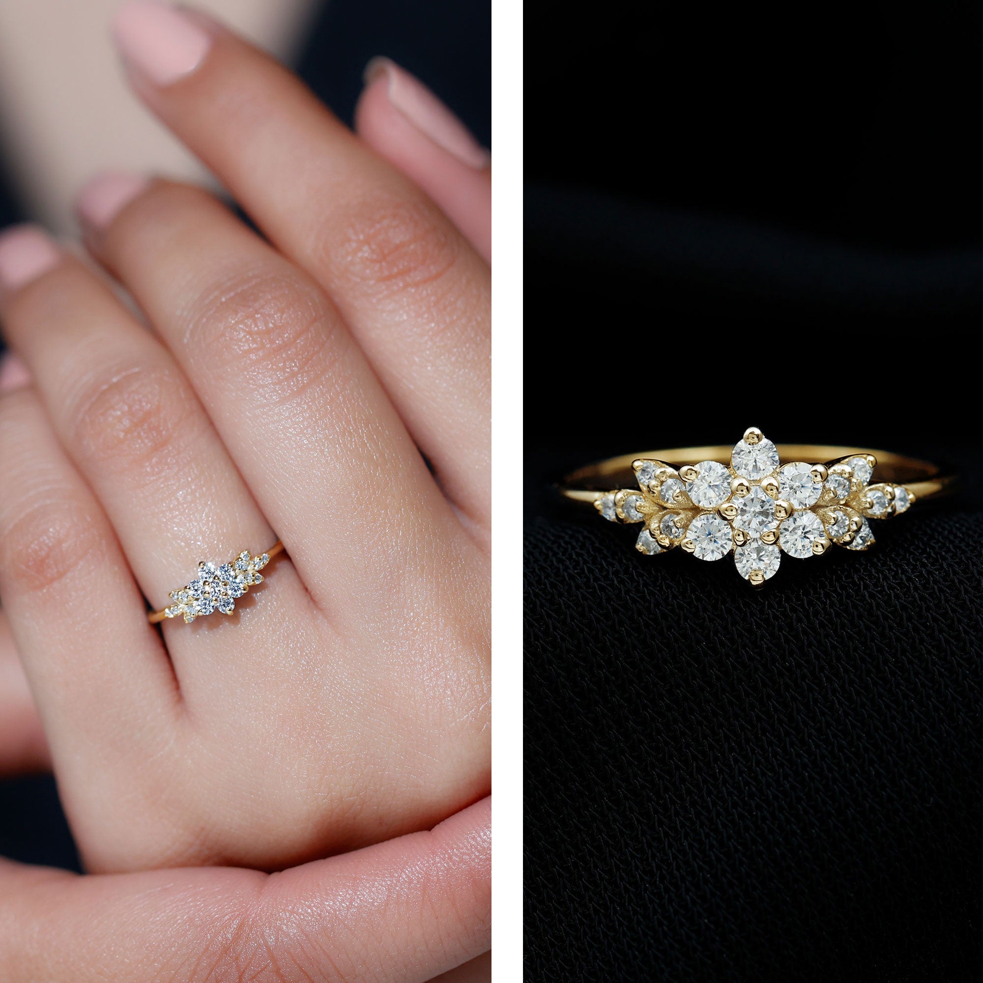 Cubic Zirconia Flower Cluster Engagement Ring