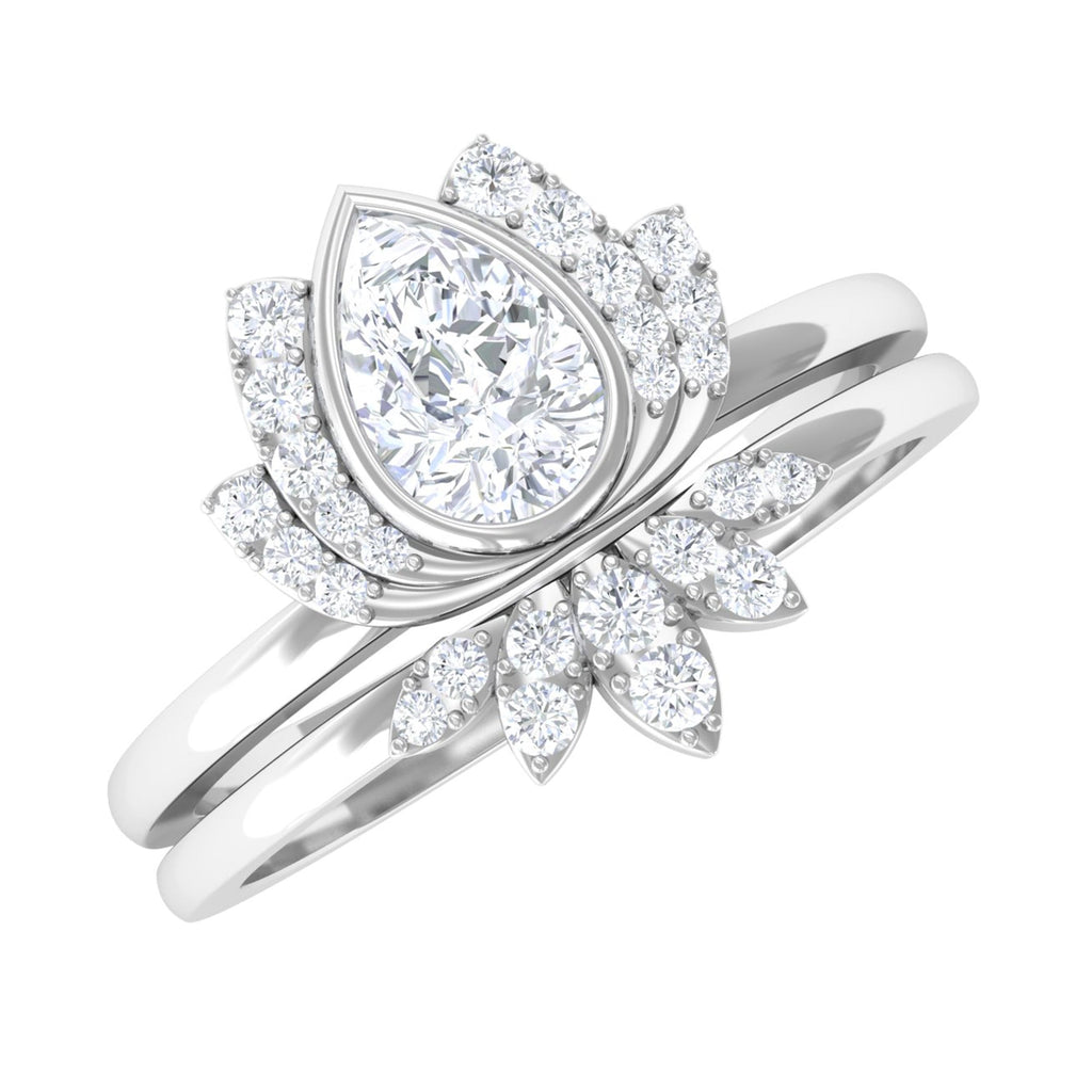 Certified Zircon Lotus Floral Bridal Wedding Ring Set