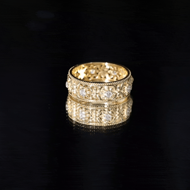 Vintage Inspired Cubic Zirconia Flower Wedding Band with Certificate