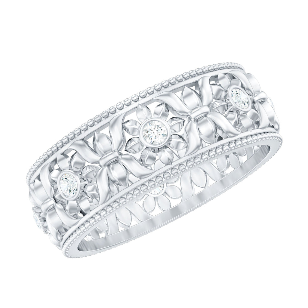 Vintage Inspired Cubic Zirconia Flower Wedding Band with Certificate