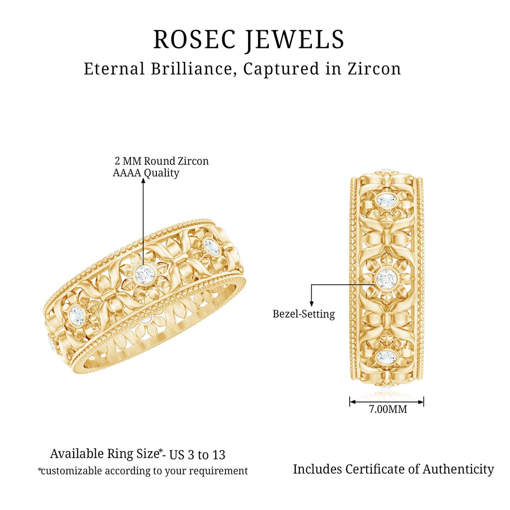 Vintage Inspired Cubic Zirconia Flower Wedding Band with Certificate
