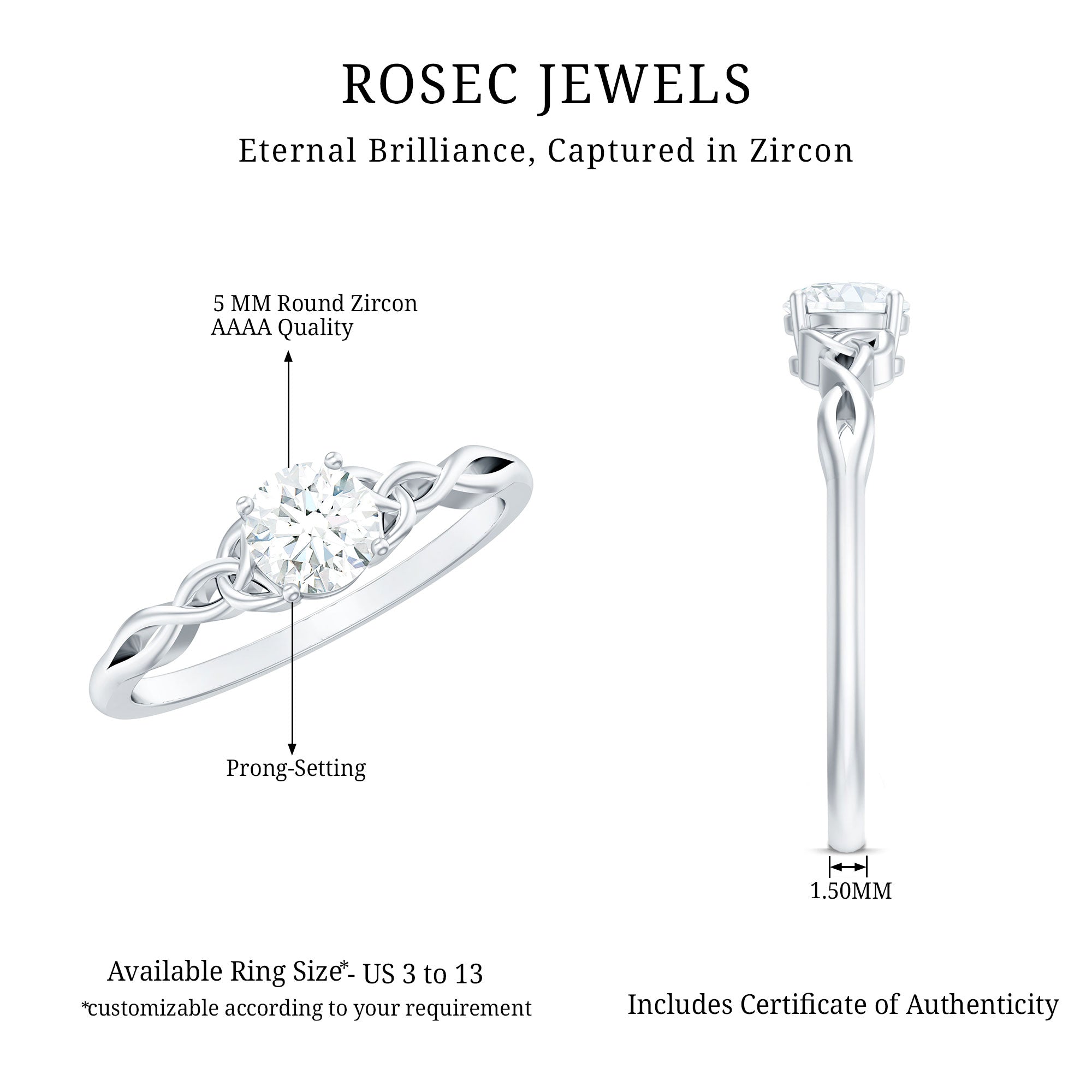 0.5 Carat Solitaire Cubic Zirconia Promise Ring with Celtic Knot