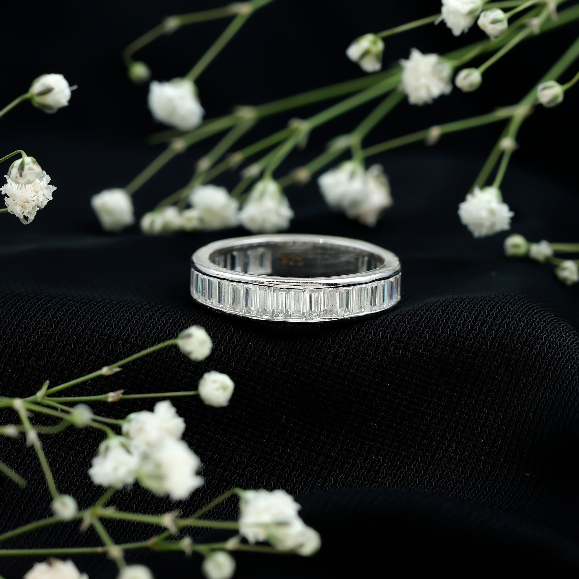 1/2 CT Channel Set Baguette Cut Zircon Eternity Band Ring