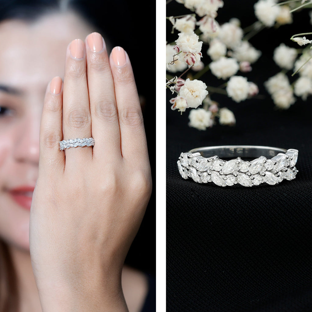 Marquise and Round Zircon Half Eternity Band Ring