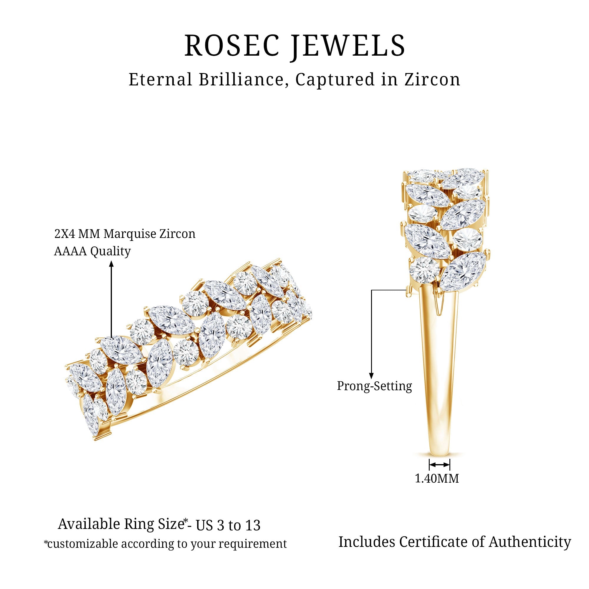 Marquise and Round Zircon Half Eternity Band Ring