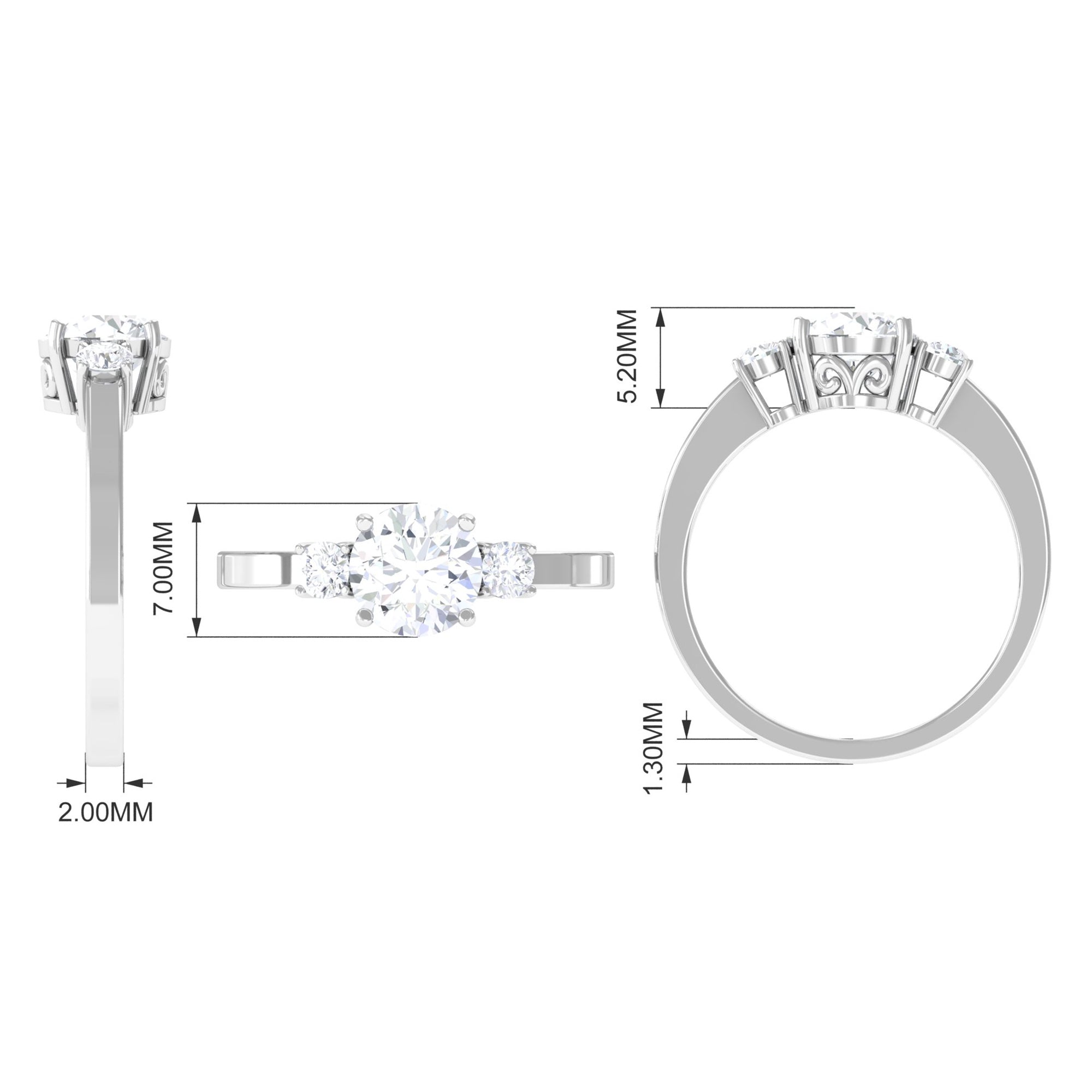 Round Cubic Zirconia Three Stone Engagement Ring