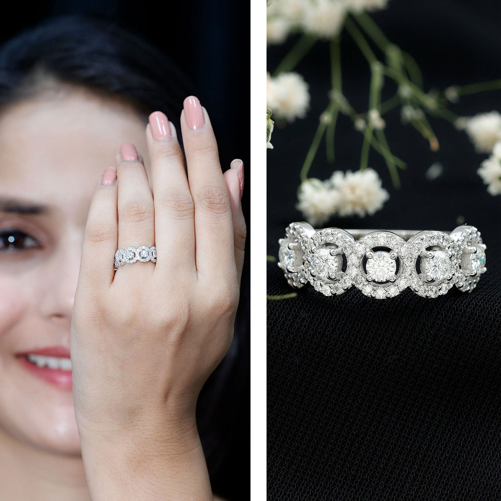 Classic Cubic Zirconia Halo Wedding Band Ring