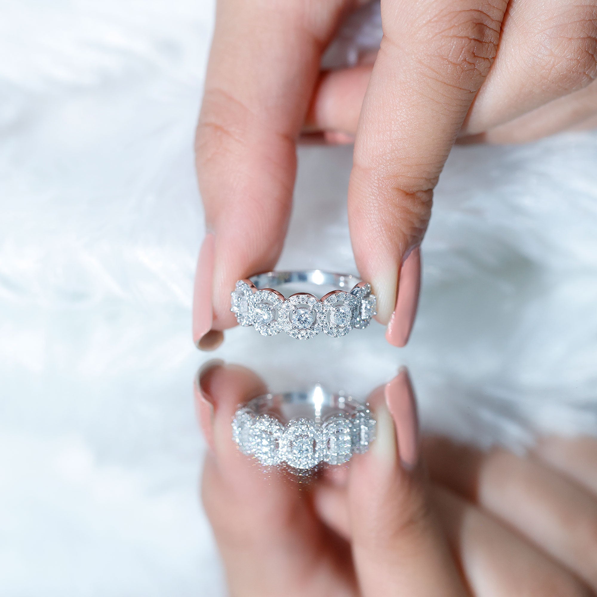 Classic Cubic Zirconia Halo Wedding Band Ring