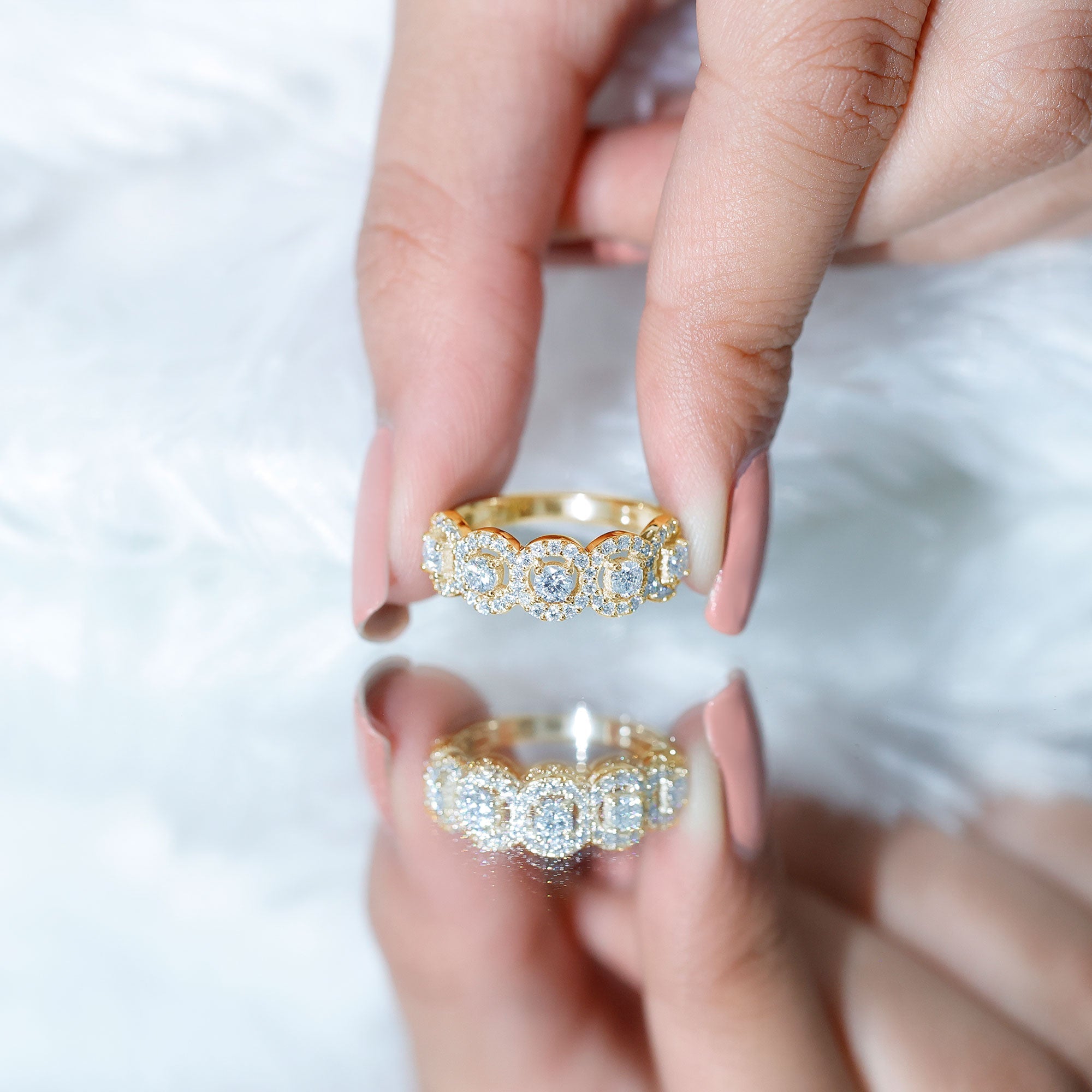 Classic Cubic Zirconia Halo Wedding Band Ring