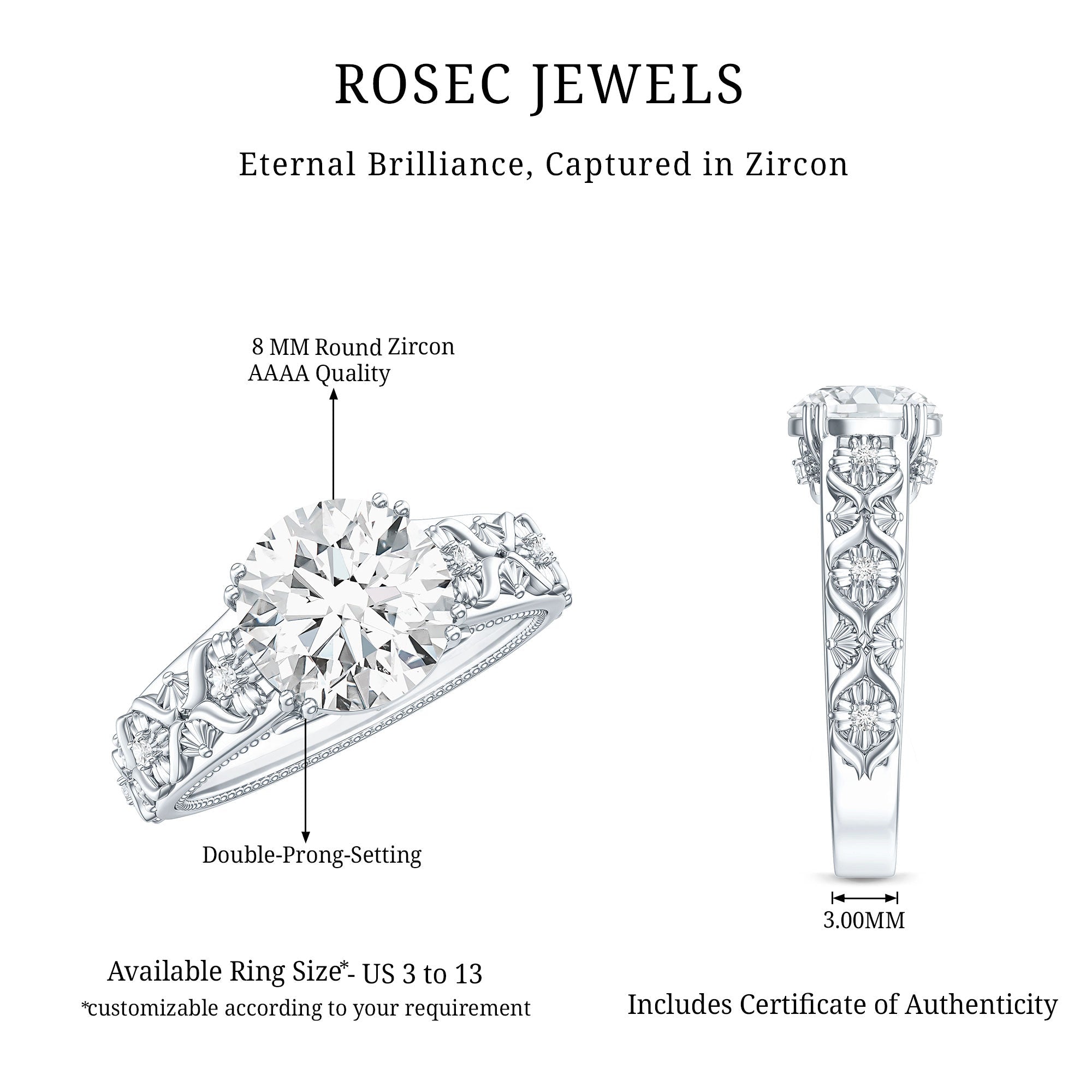 2 Carat Vintage Inspired Zircon Flower Engagement Ring