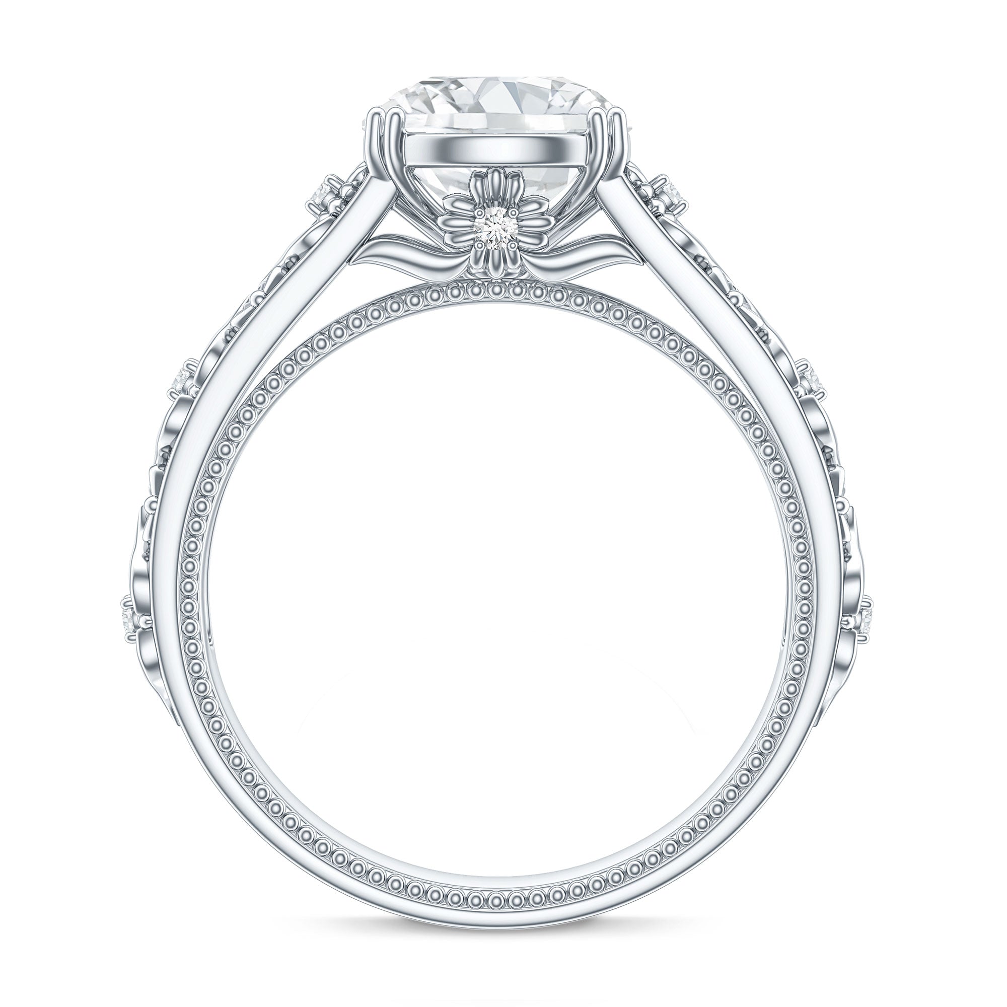 2 Carat Vintage Inspired Zircon Flower Engagement Ring
