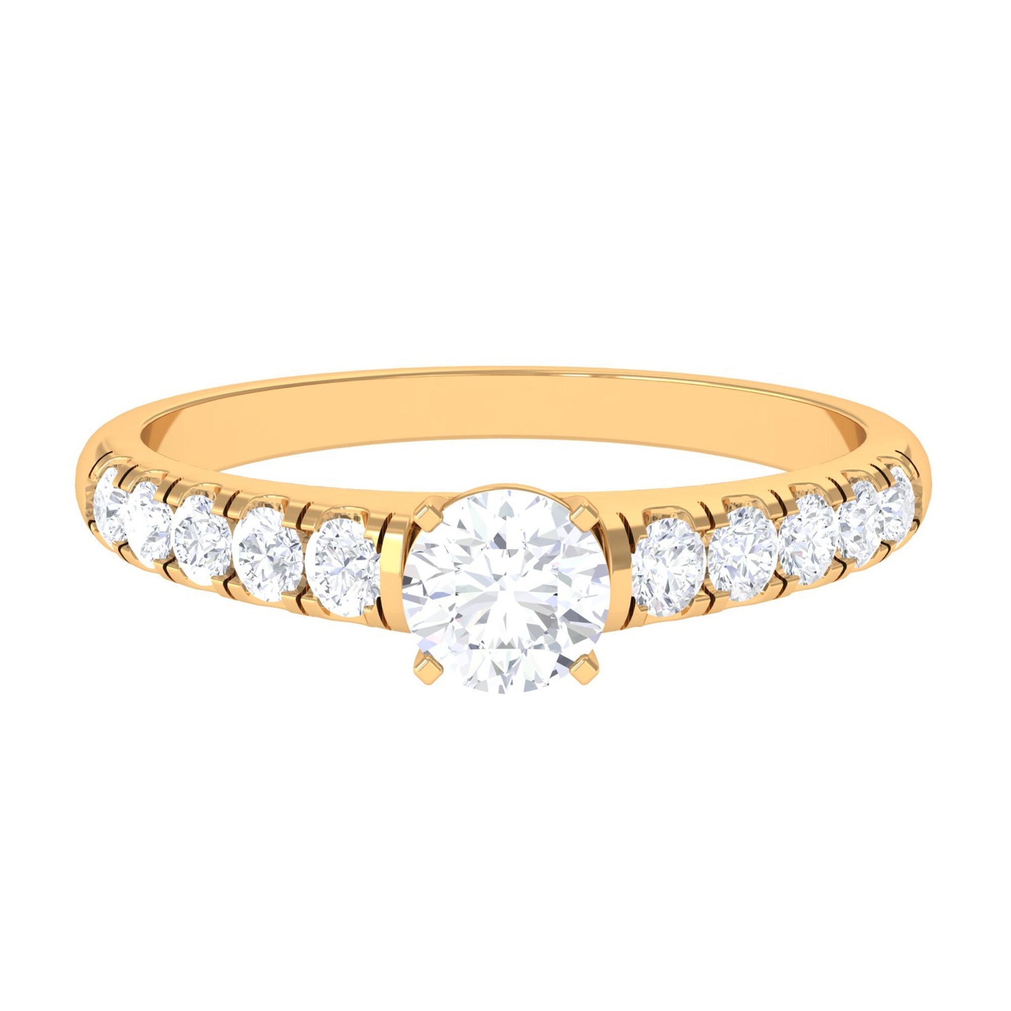 1 CT Round Cubic Zirconia Side Stone Engagement Ring