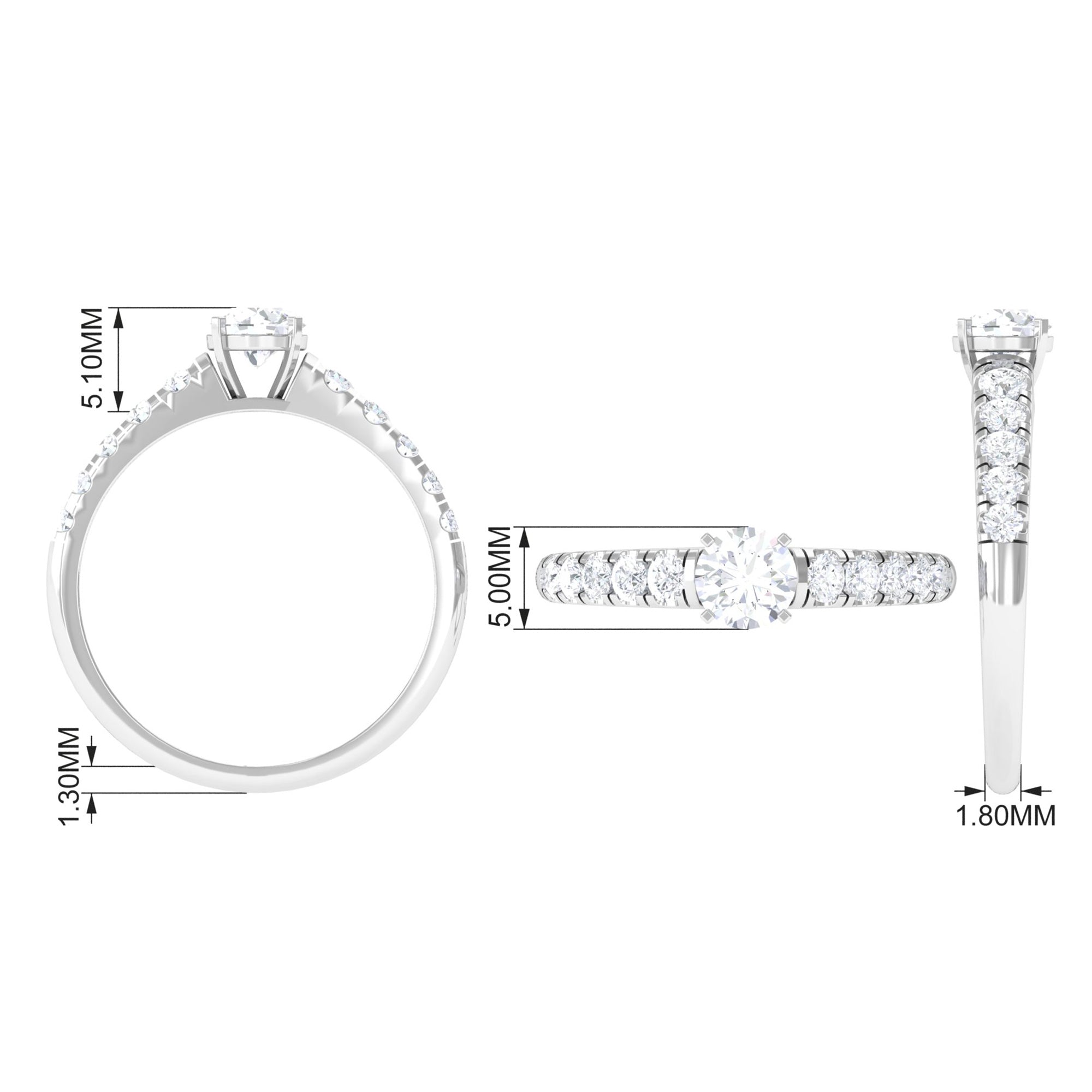 1 CT Round Cubic Zirconia Side Stone Engagement Ring