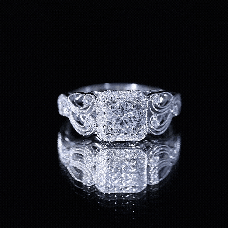Zircon Vintage Inspired Halo Engagement Ring