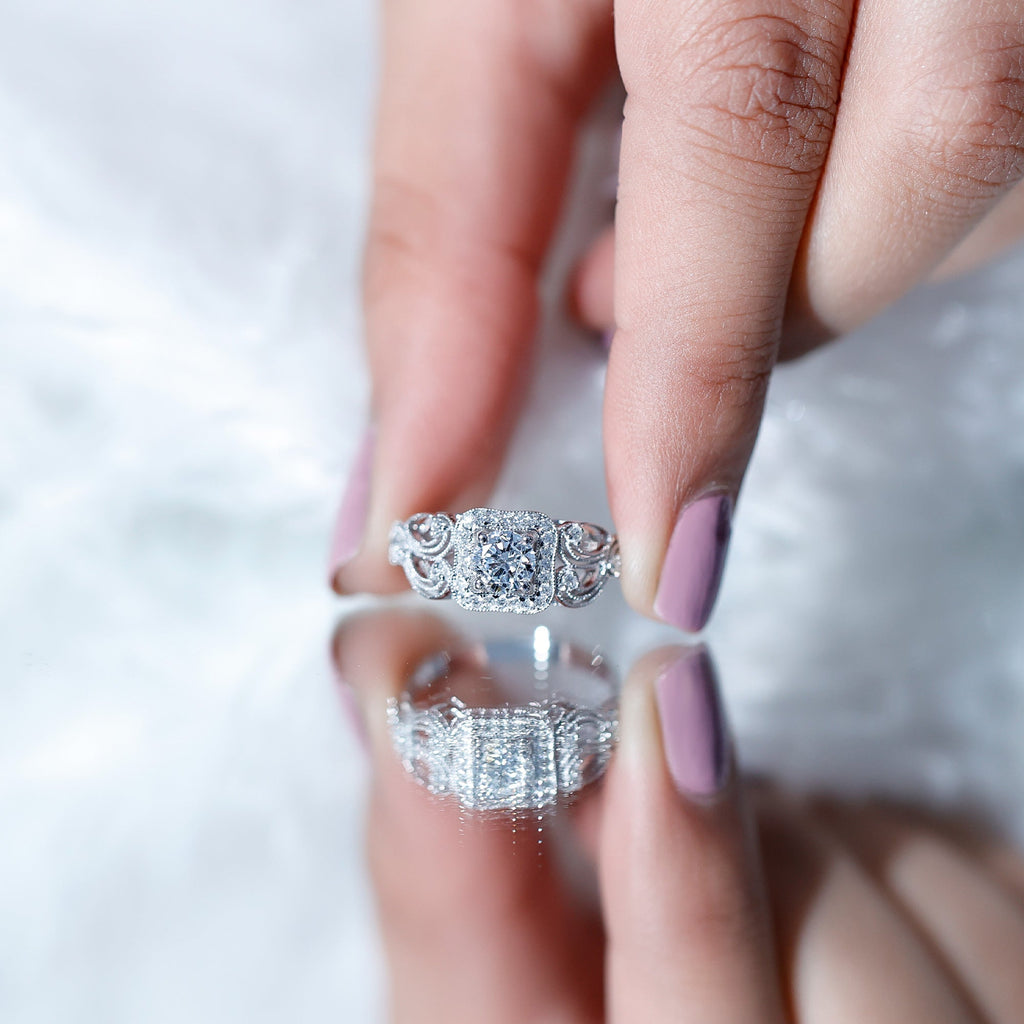 Zircon Vintage Inspired Halo Engagement Ring