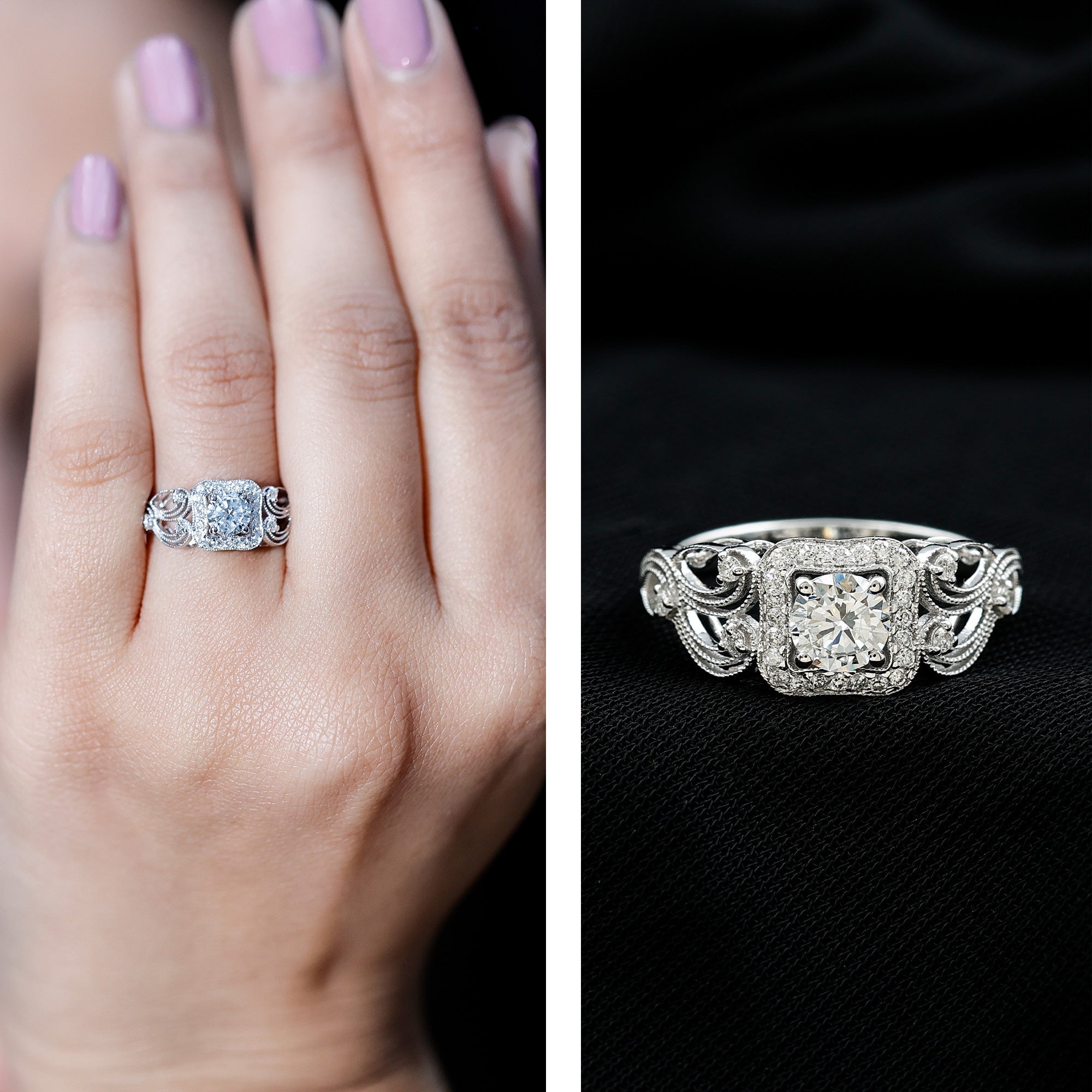 Zircon Vintage Inspired Halo Engagement Ring