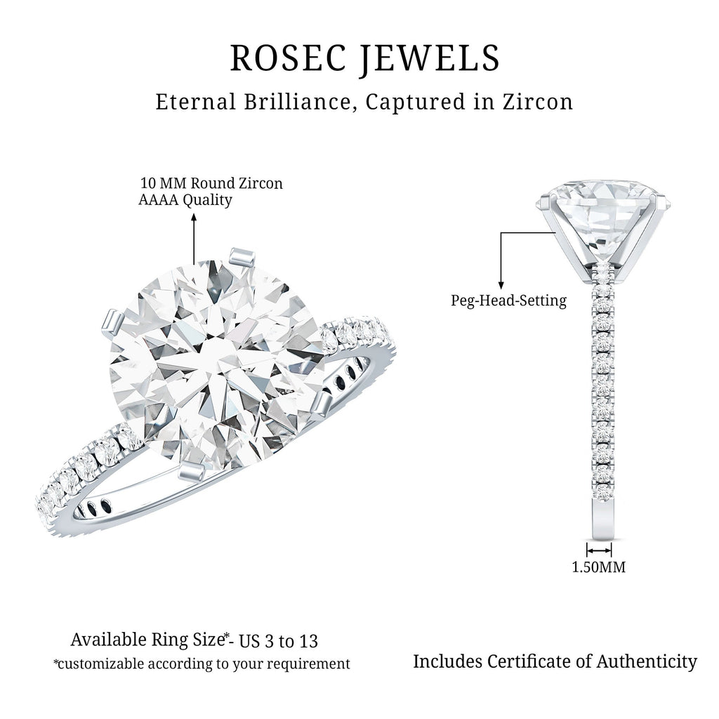 Certified 4.4 Carat Cubic Zirconia Solitaire Engagement Ring for Women