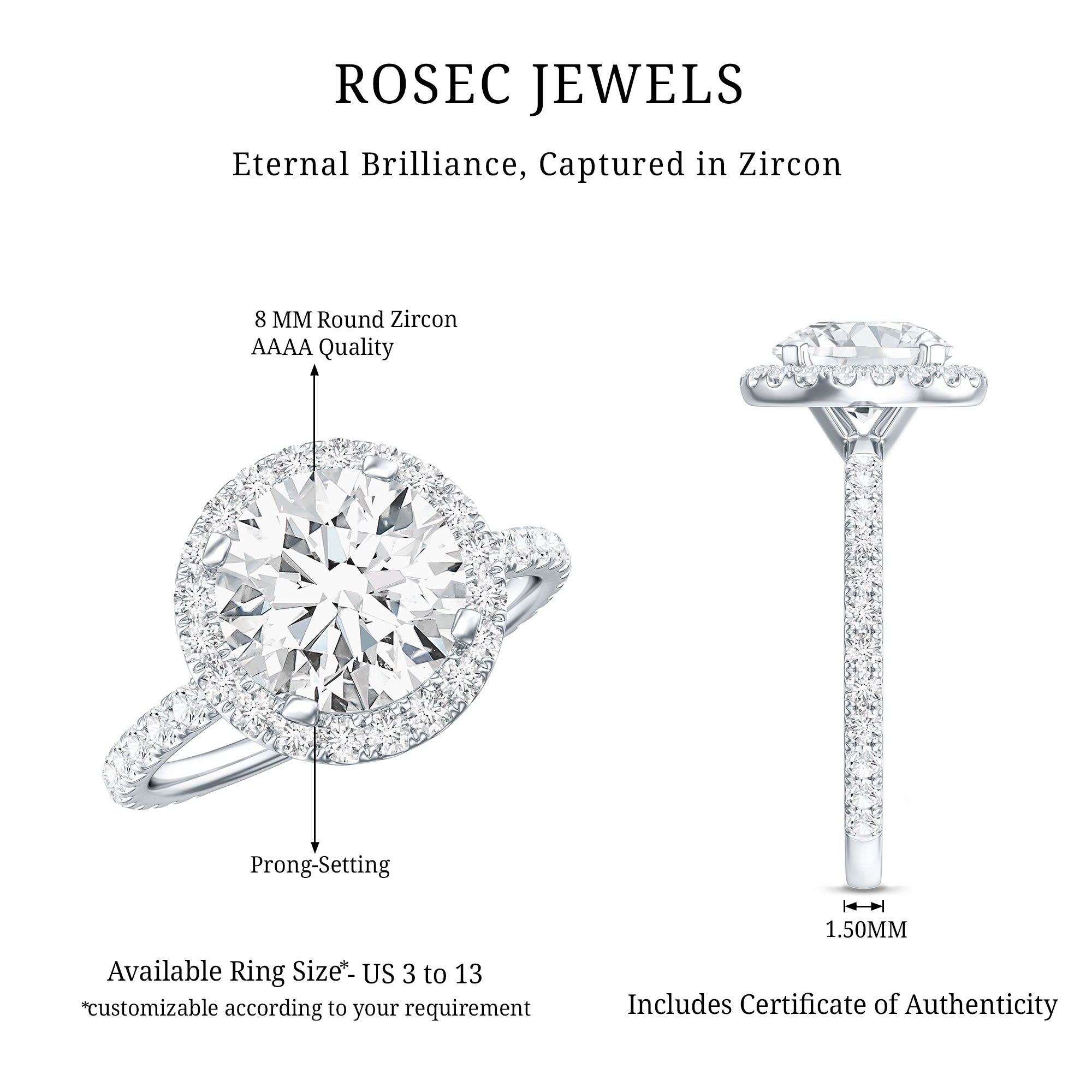 Certified Cubic Zirconia Classic Floating Halo Engagement Ring
