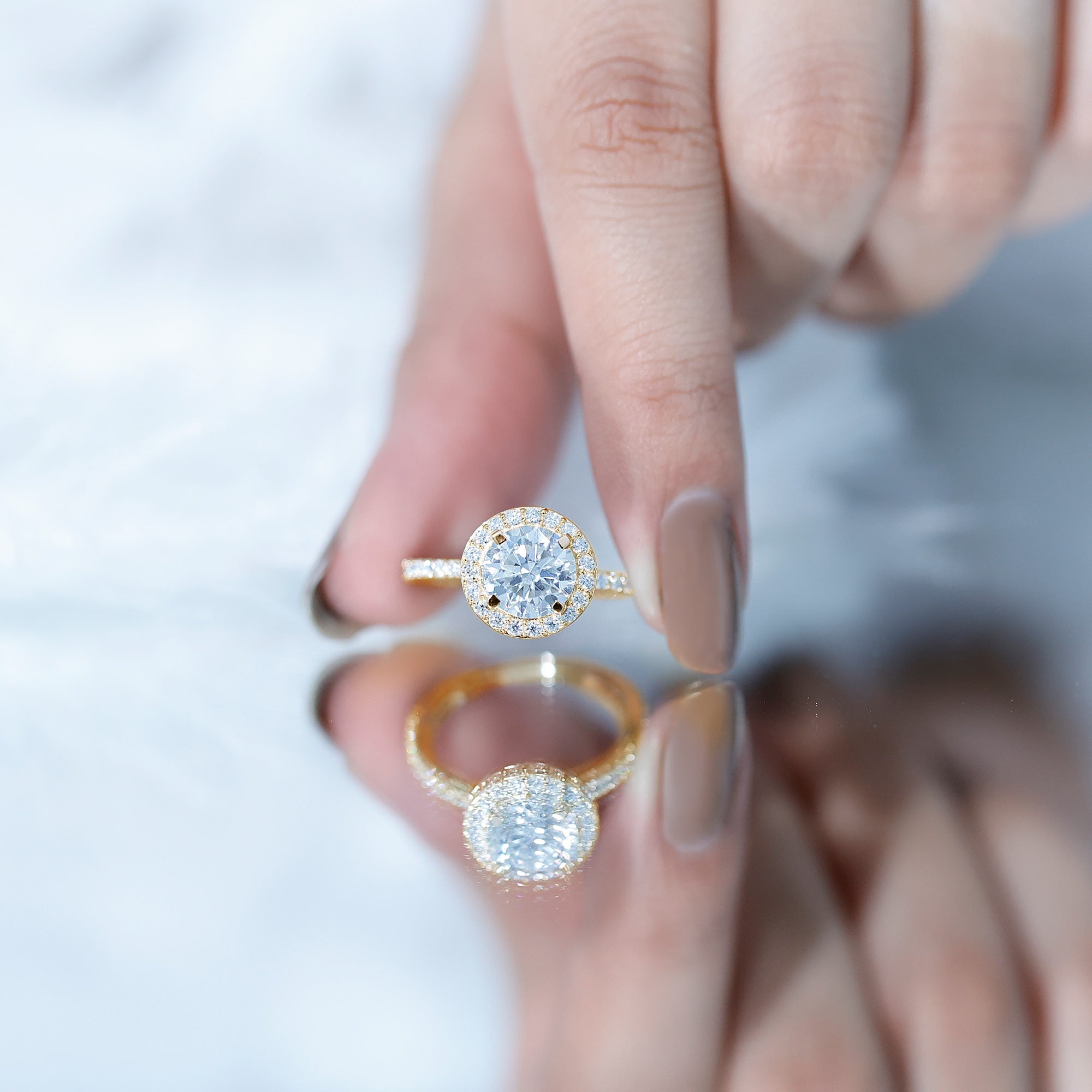 Certified Cubic Zirconia Classic Floating Halo Engagement Ring