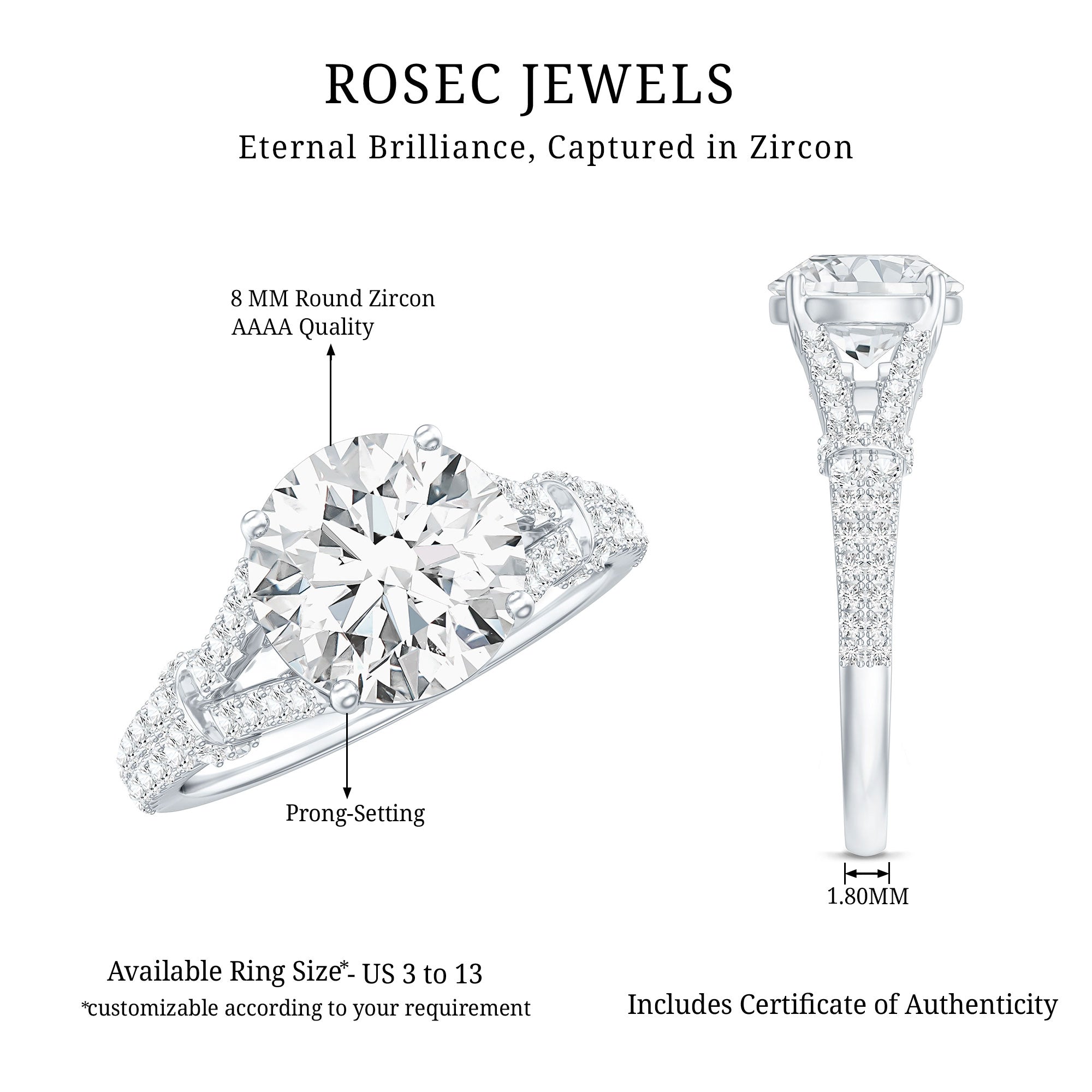 3 CT Simulated Diamond Solitaire Engagement Ring with Split Shank