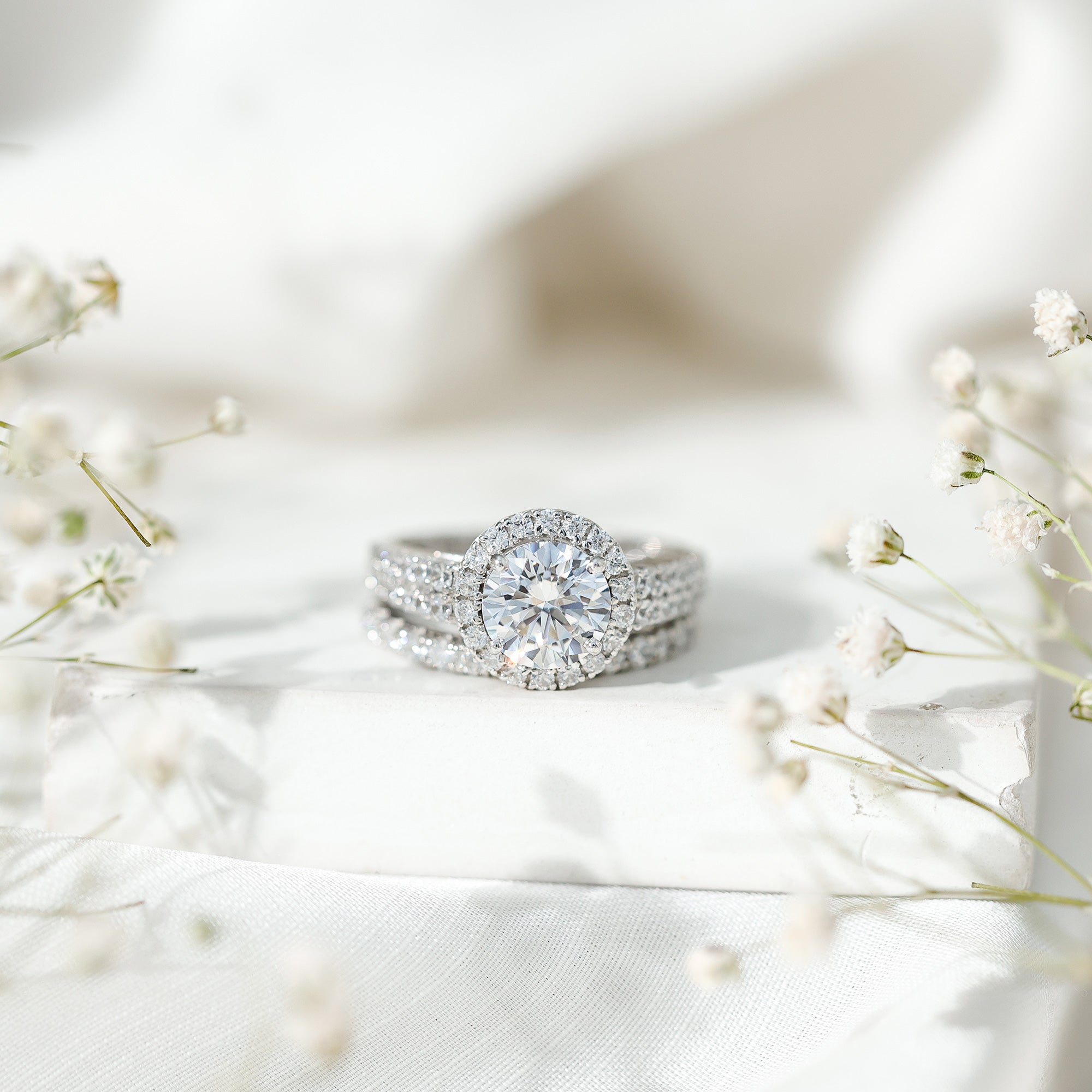 Round 2 Carat Cubic Zirconia Engagement Ring with Stackable Band