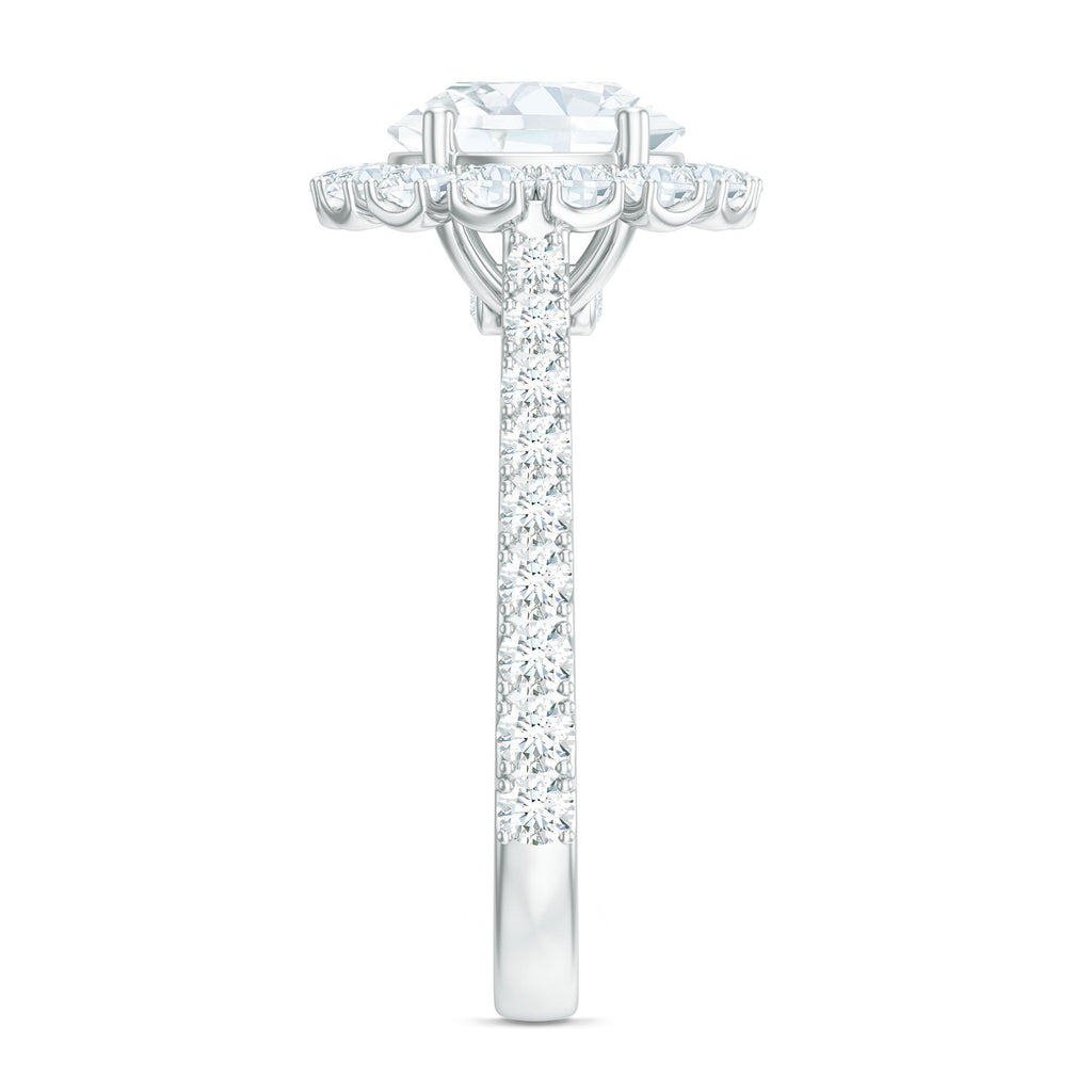 Zircon Round Engagement Ring with Floating Halo and Side Stones