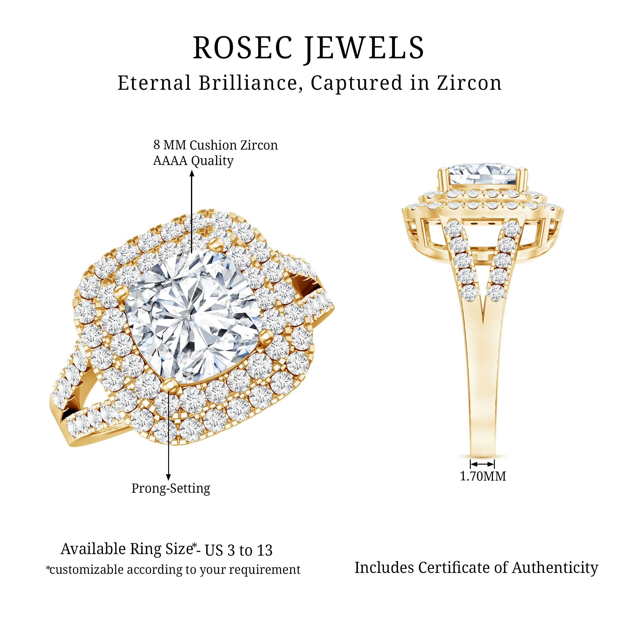Vintage Style Cubic Zirconia Double Halo Engagement Ring with Split Shank