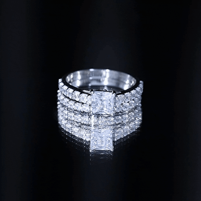 1 Carat Princess Cut Cubic Zirconia Wedding Ring Set for Women