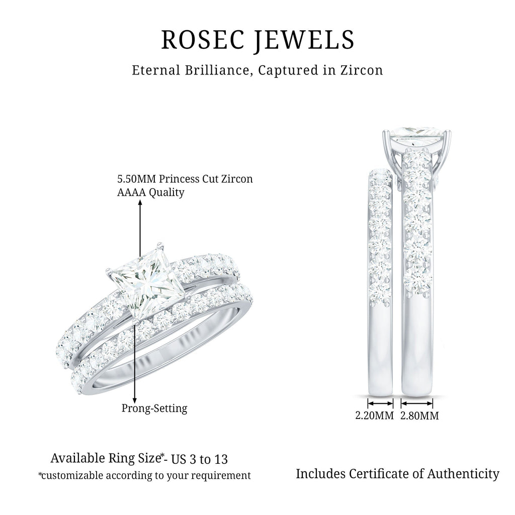 1 Carat Princess Cut Cubic Zirconia Wedding Ring Set for Women