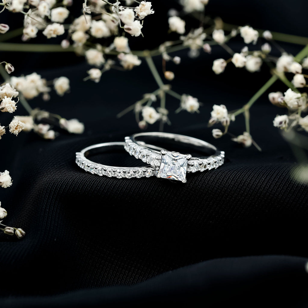 1 Carat Princess Cut Cubic Zirconia Wedding Ring Set for Women