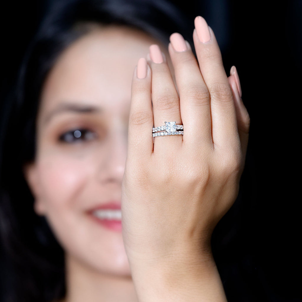 1 Carat Princess Cut Cubic Zirconia Wedding Ring Set for Women