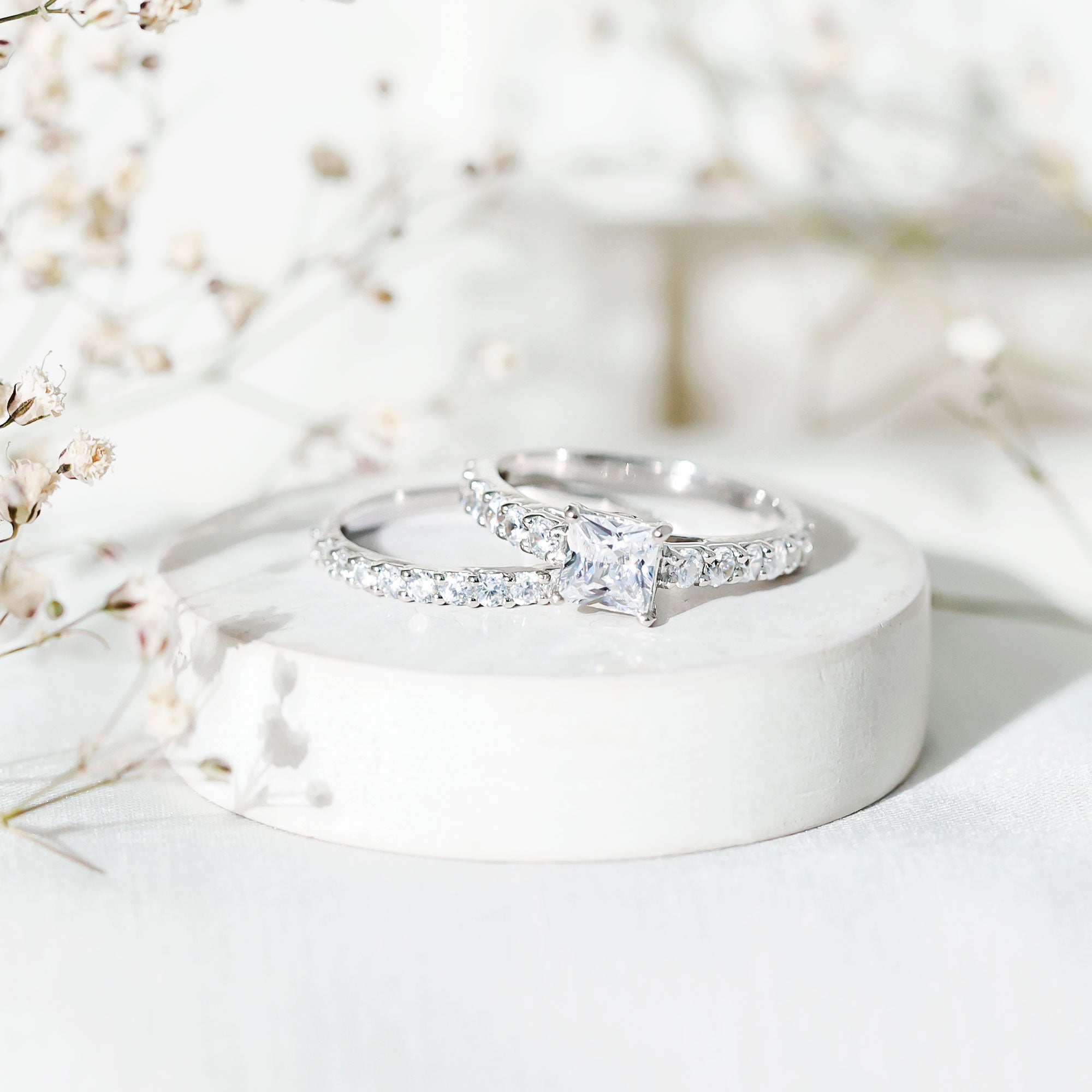 1 Carat Princess Cut Cubic Zirconia Wedding Ring Set for Women