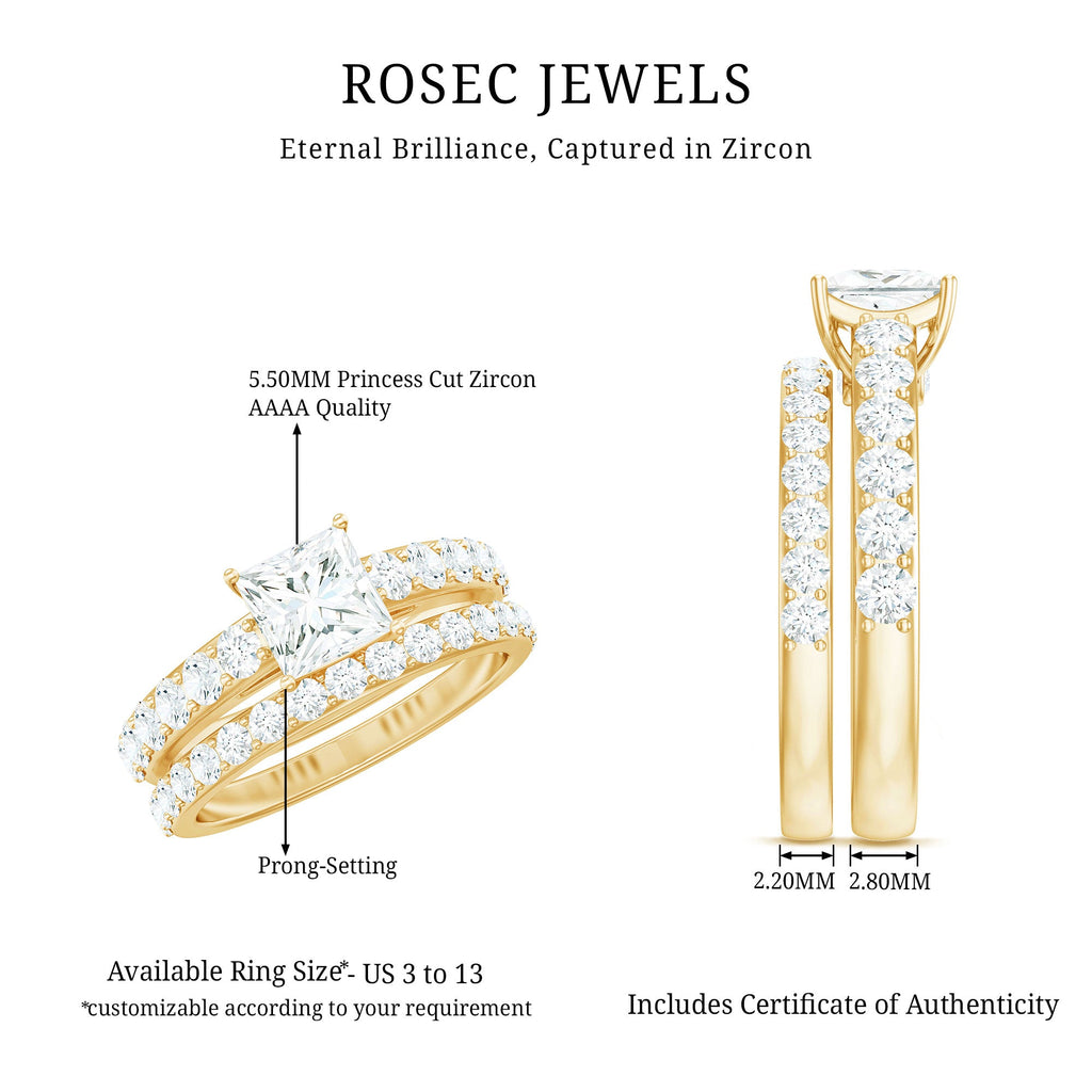1 Carat Princess Cut Cubic Zirconia Wedding Ring Set for Women
