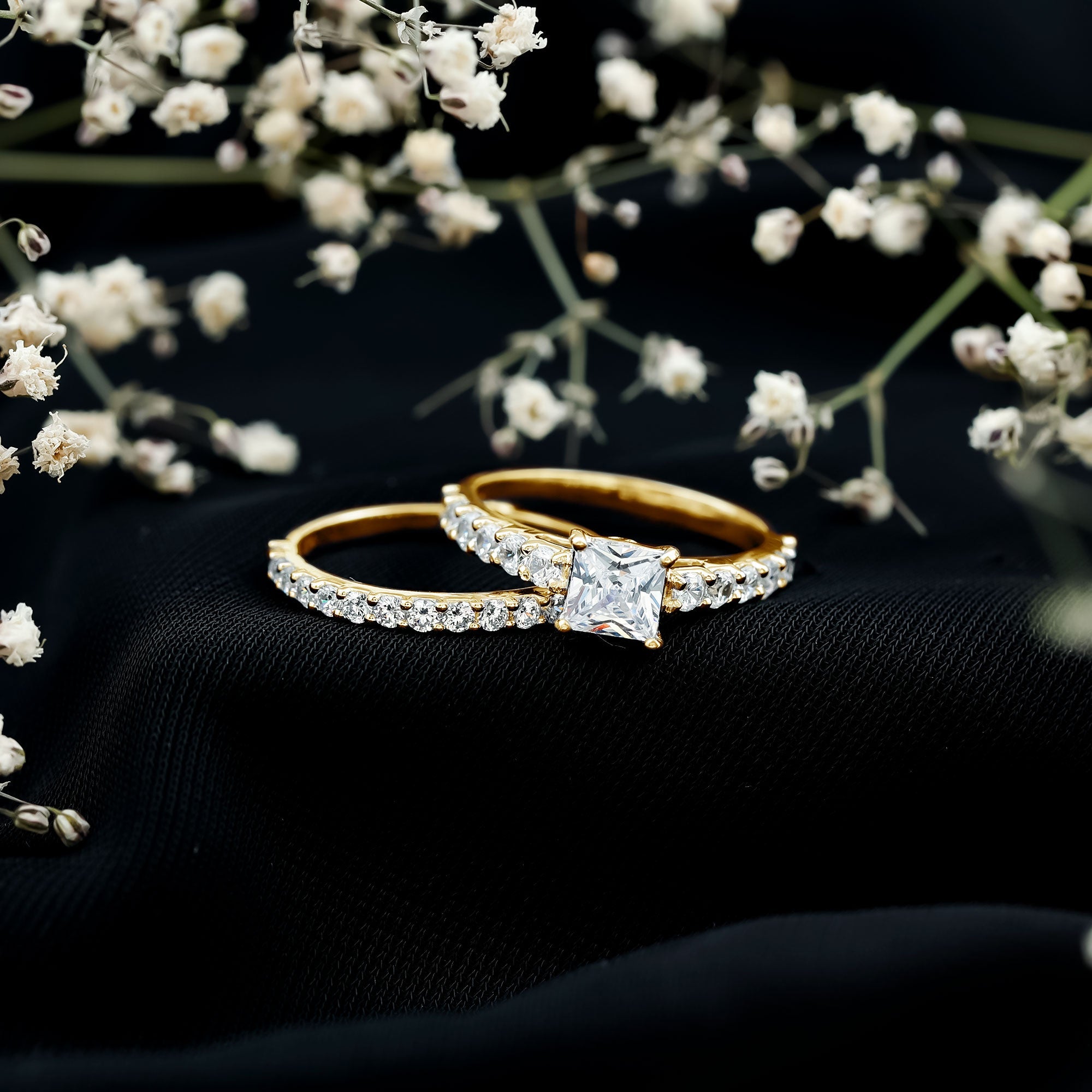 1 Carat Princess Cut Cubic Zirconia Wedding Ring Set for Women