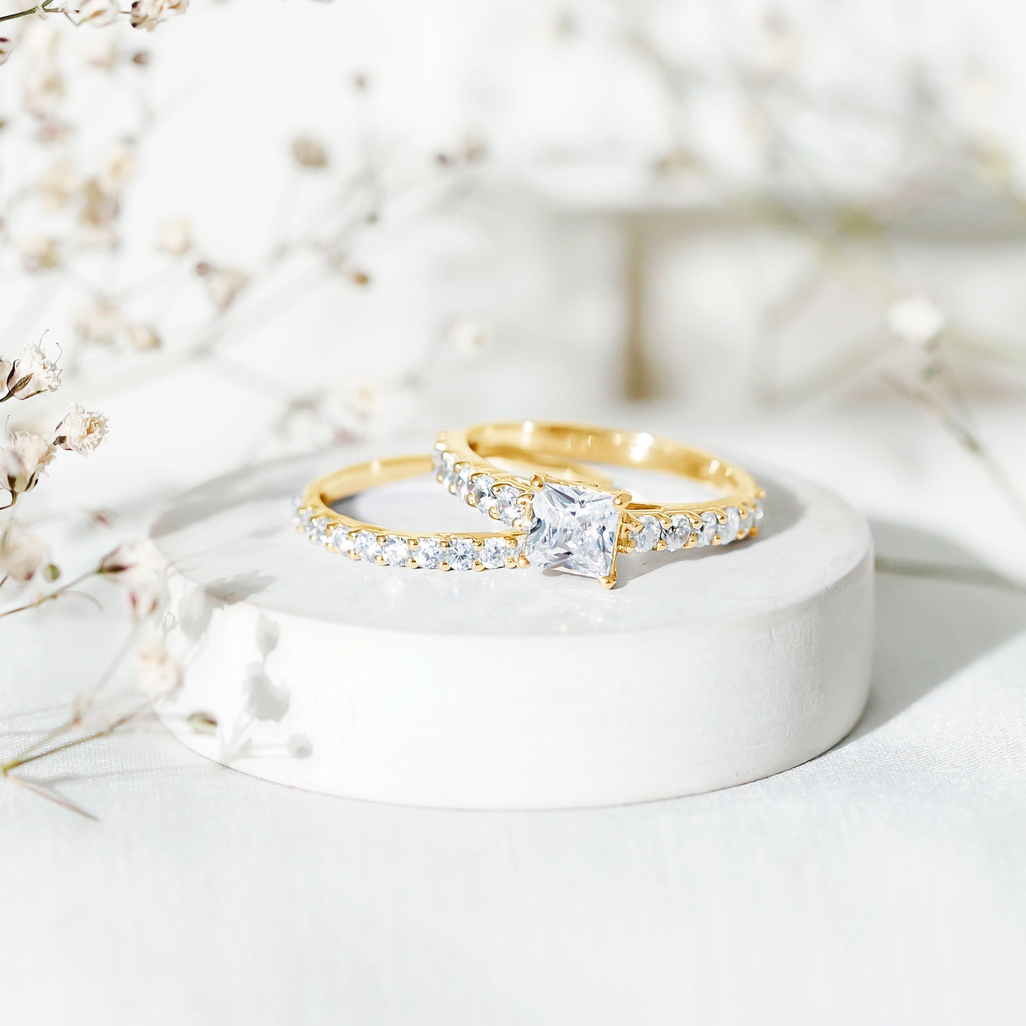 1 Carat Princess Cut Cubic Zirconia Wedding Ring Set for Women