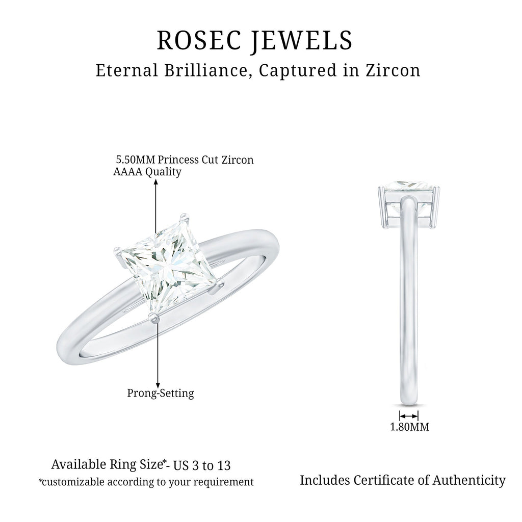 1 Carat Princess Cut Cubic Zirconia Solitaire Engagement Ring with Certificate