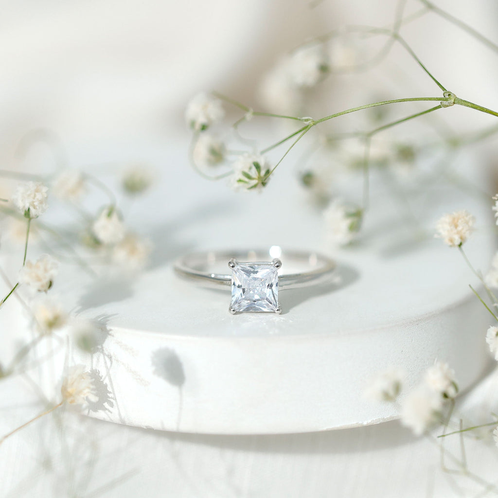 1 Carat Princess Cut Cubic Zirconia Solitaire Engagement Ring with Certificate