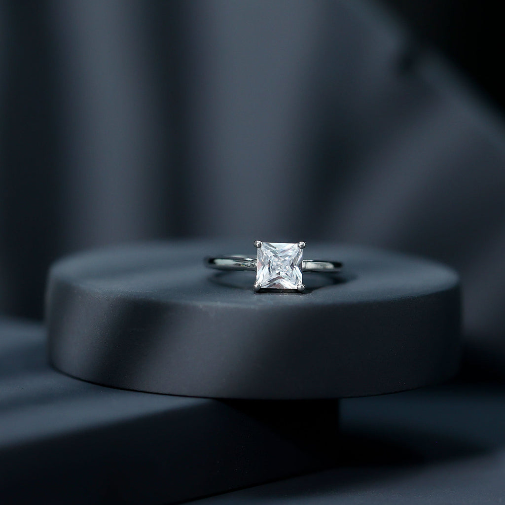 1 Carat Princess Cut Cubic Zirconia Solitaire Engagement Ring with Certificate