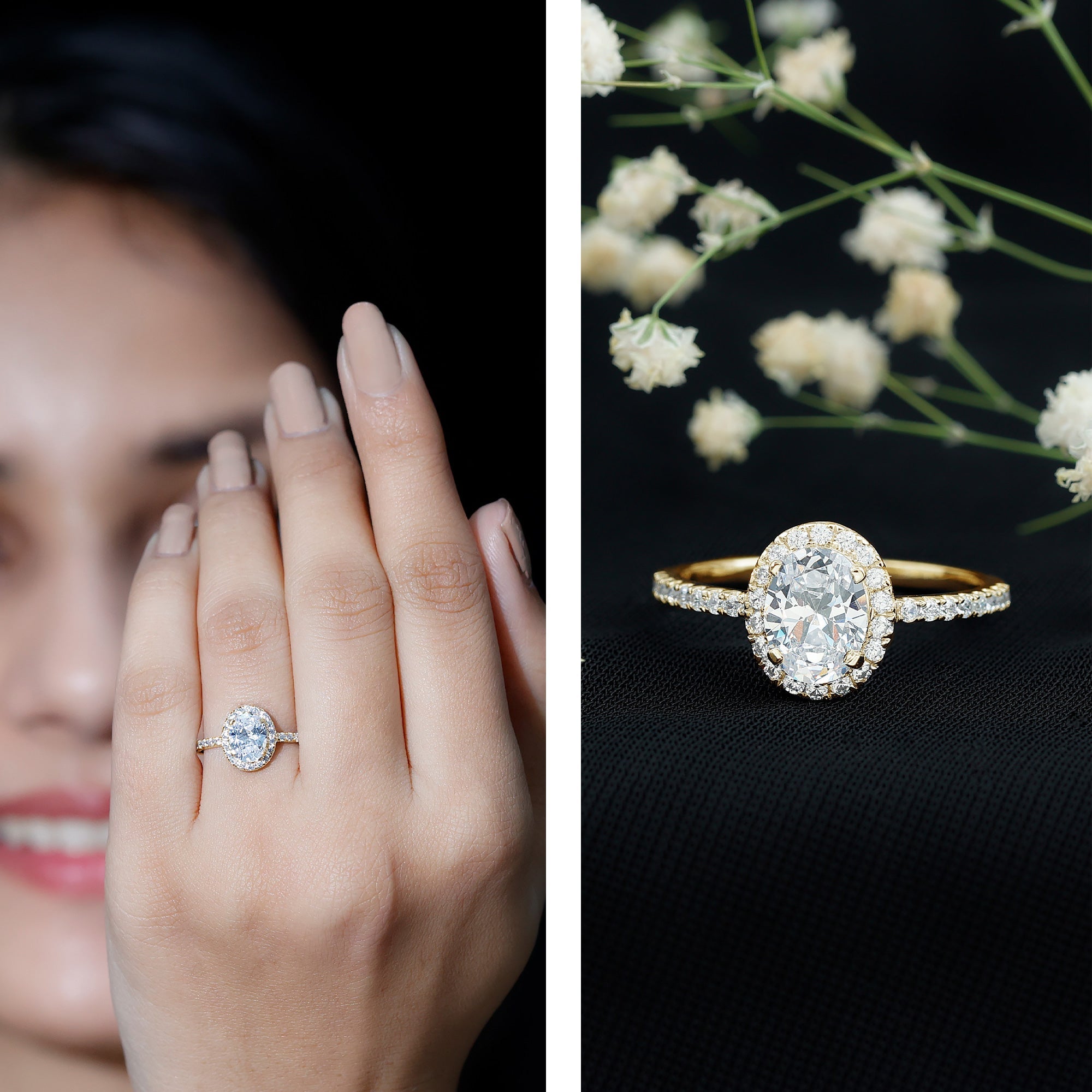 1.2 Carat Cubic Zirconia Oval Halo Engagement Ring for Women