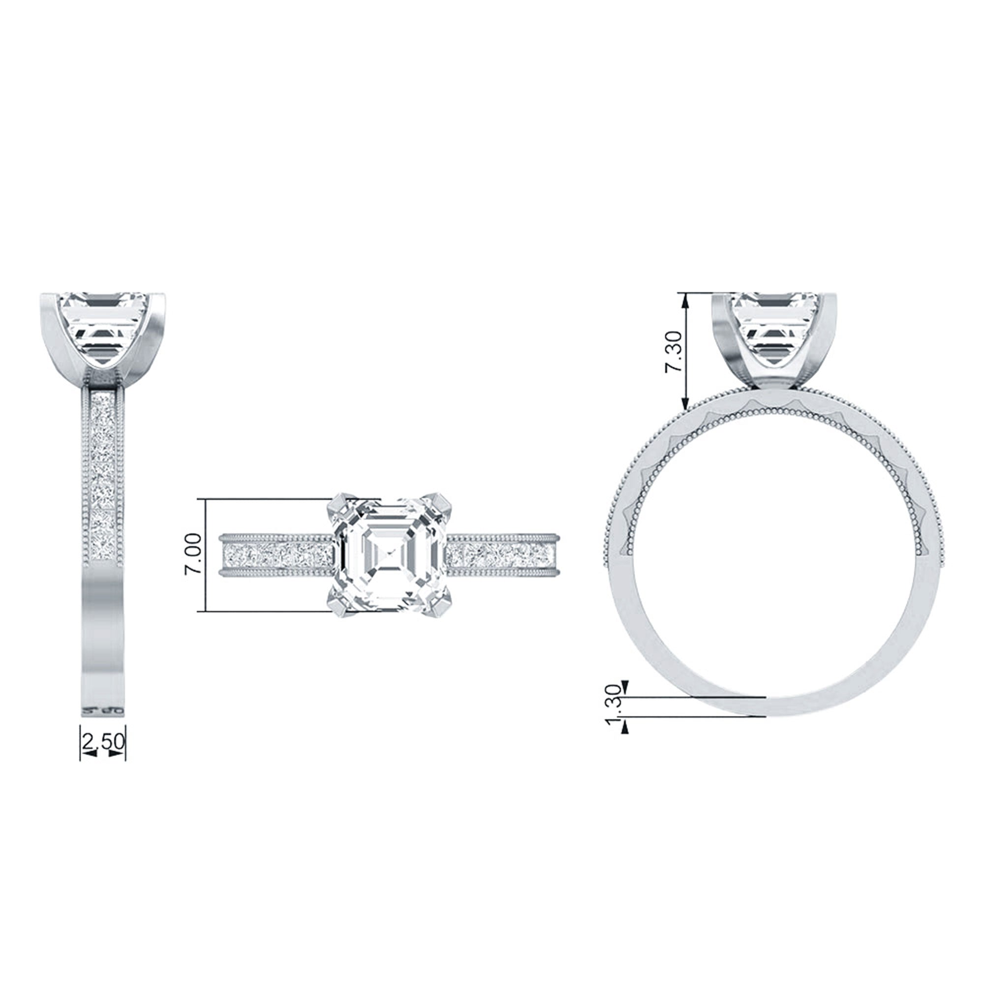 Asscher Cut Zircon Solitaire Engagement Ring