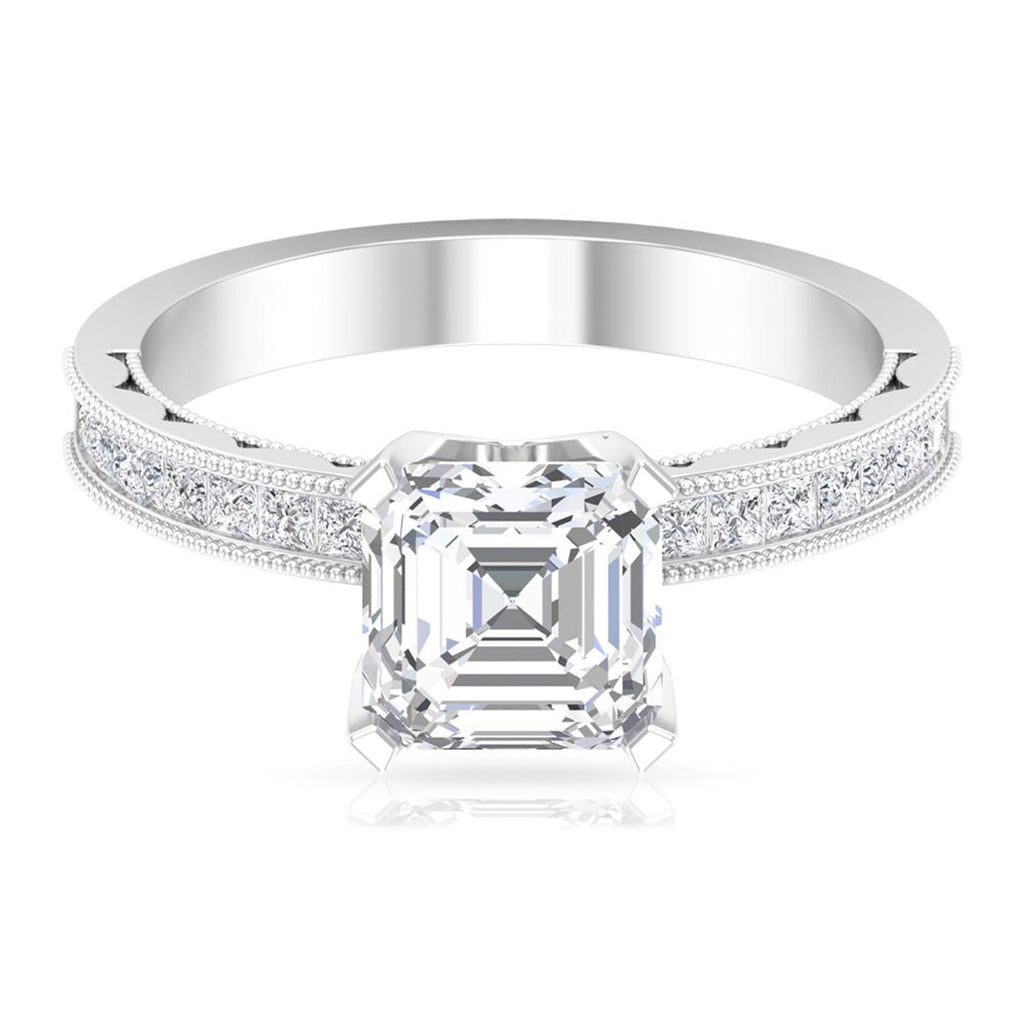 Asscher Cut Zircon Solitaire Engagement Ring