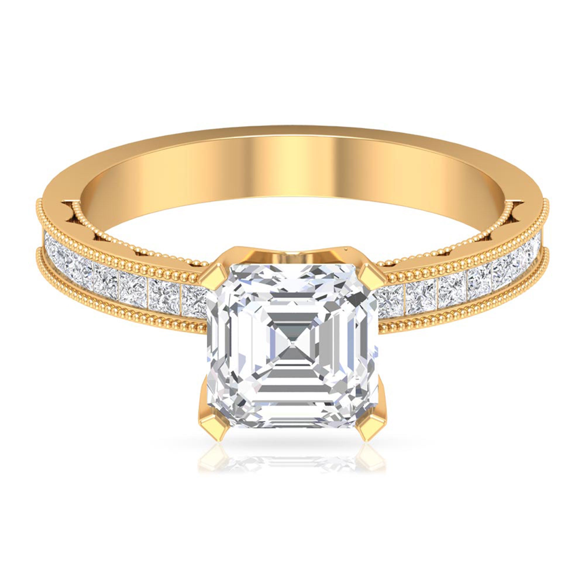 Asscher Cut Zircon Solitaire Engagement Ring