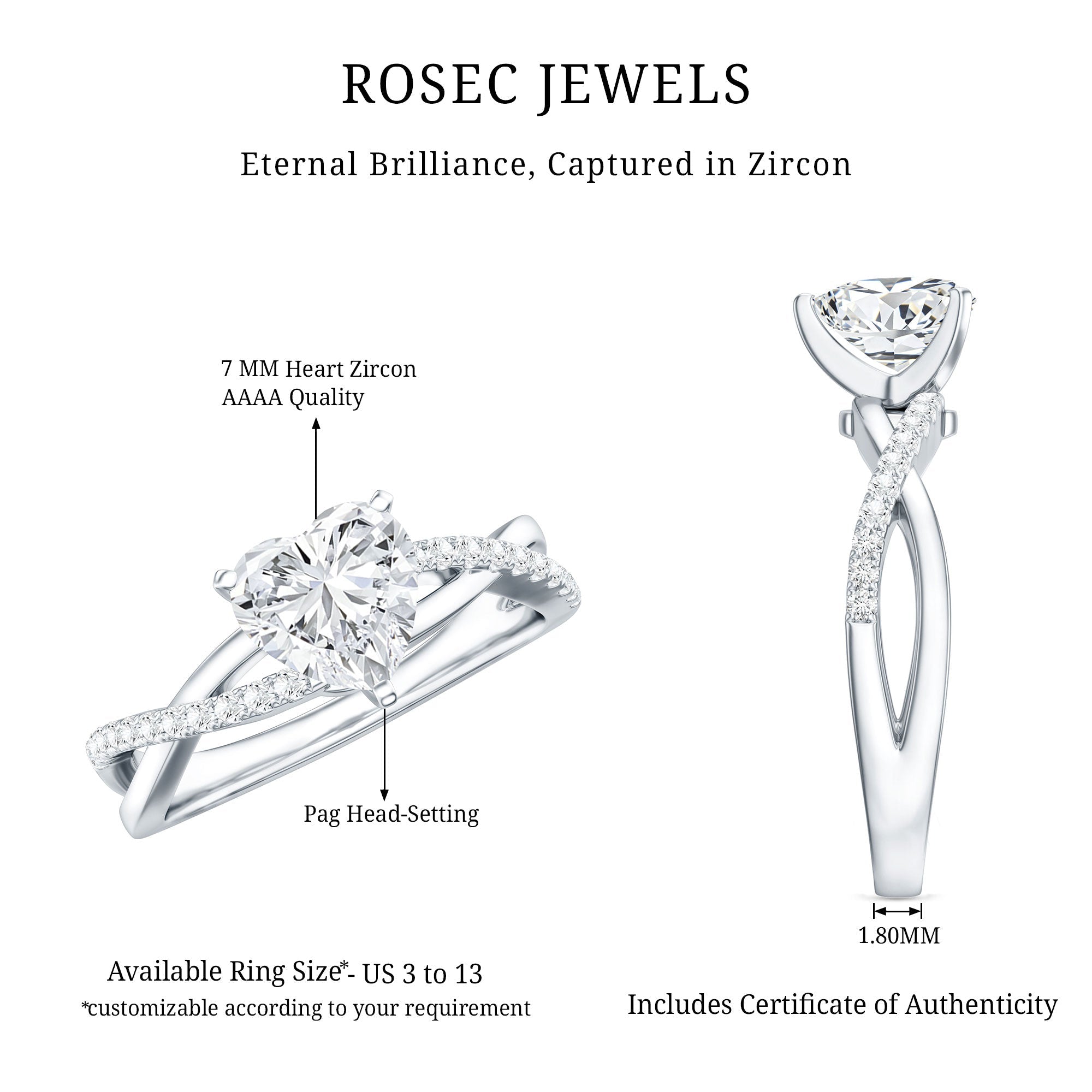 Zircon Crossover Solitaire Engagement Ring