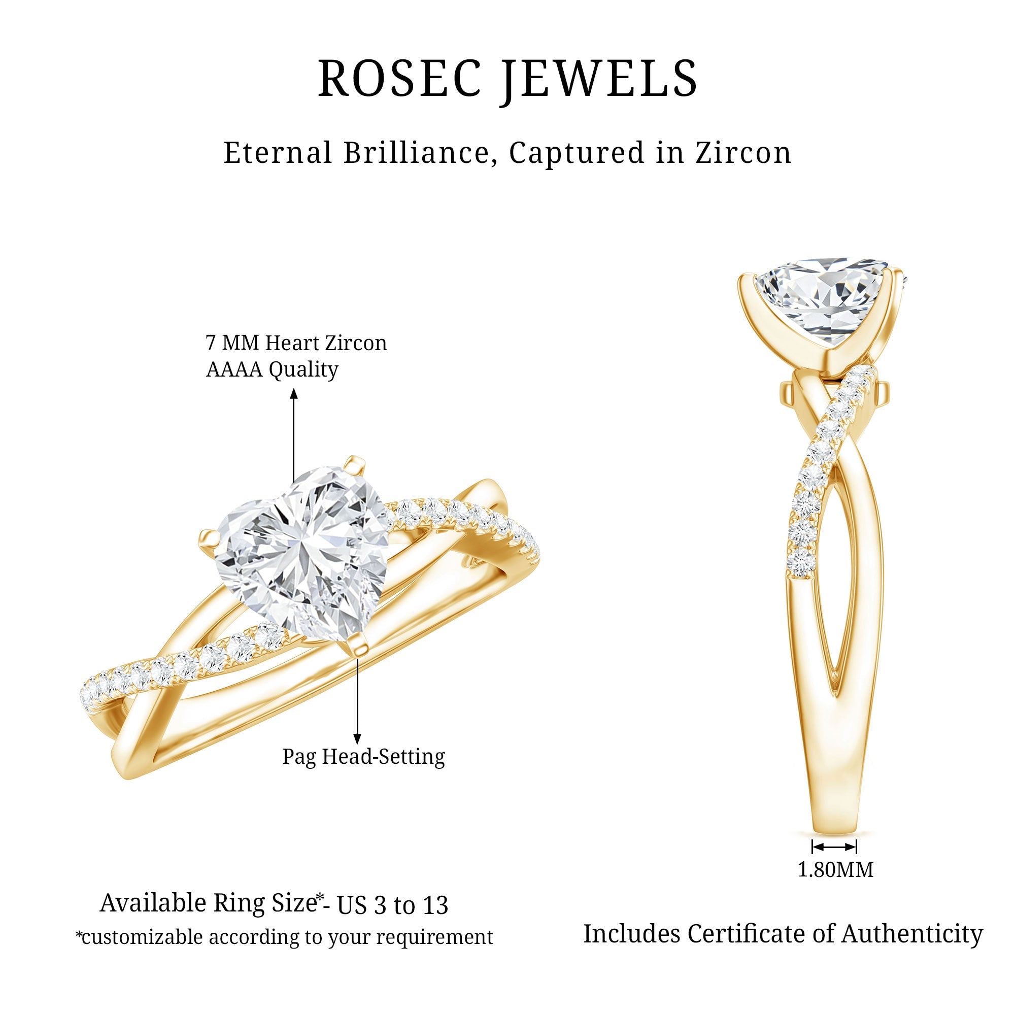 Zircon Crossover Solitaire Engagement Ring