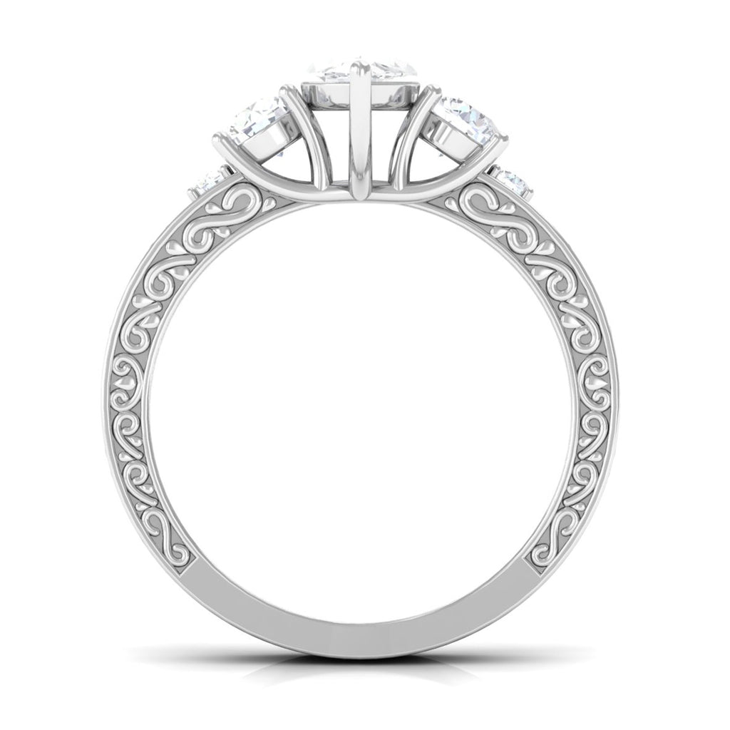 Certified Zircon Three Stone Engraved Band Ring