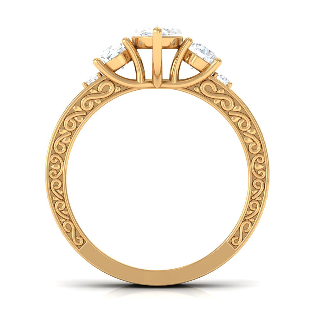 Certified Zircon Three Stone Engraved Band Ring