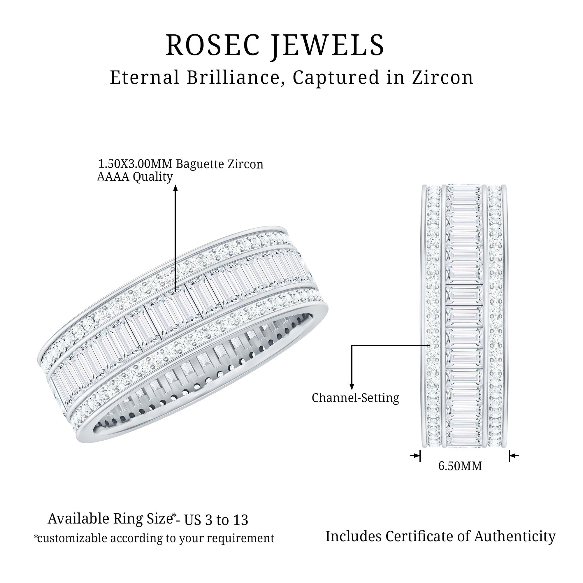 Baguette Cut Cubic Zirconia Wide Wedding Band
