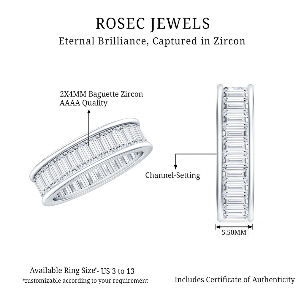 Channel Set Cubic Zirconia Baguette Wedding Band with Certificate