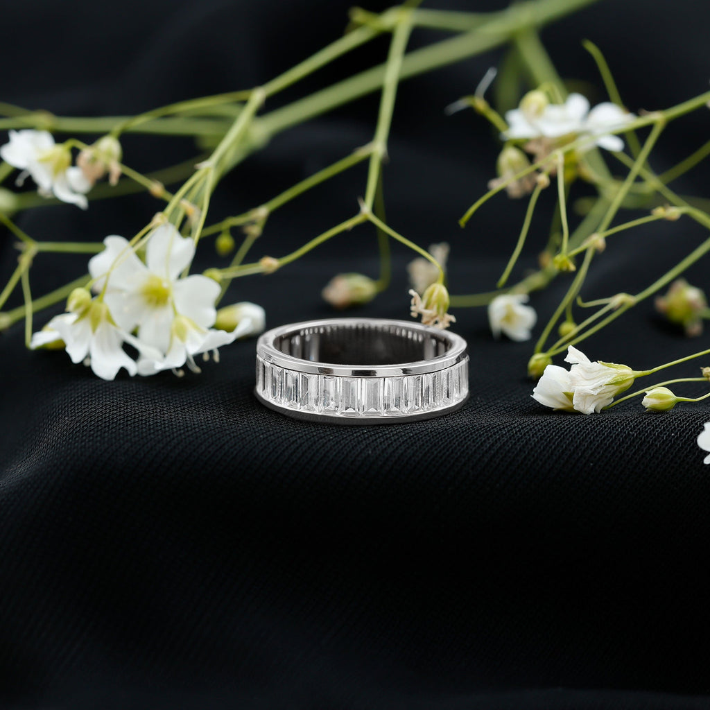 Channel Set Cubic Zirconia Baguette Wedding Band with Certificate